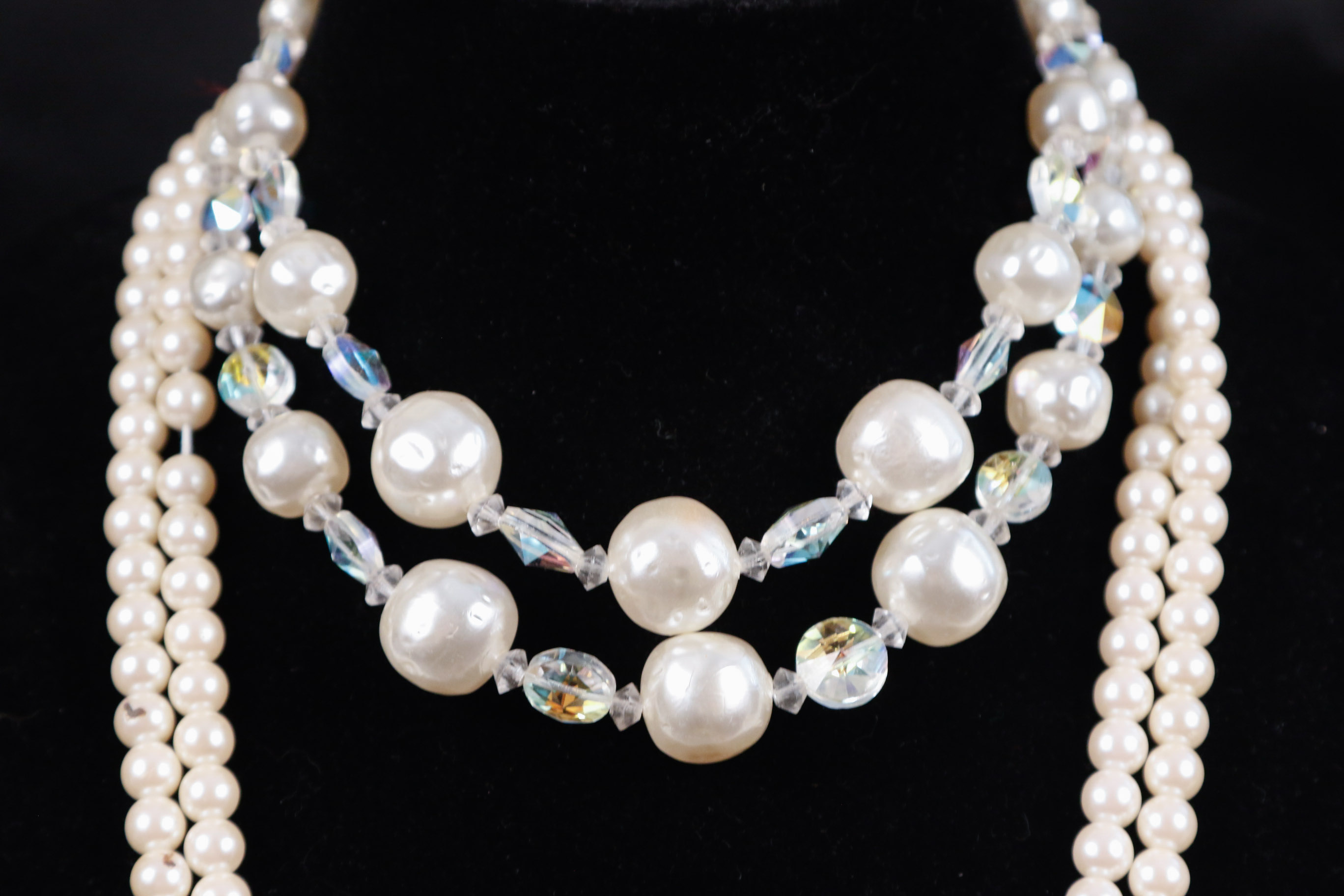 Faux Pearl and Givre Glass Bead Necklaces Collection