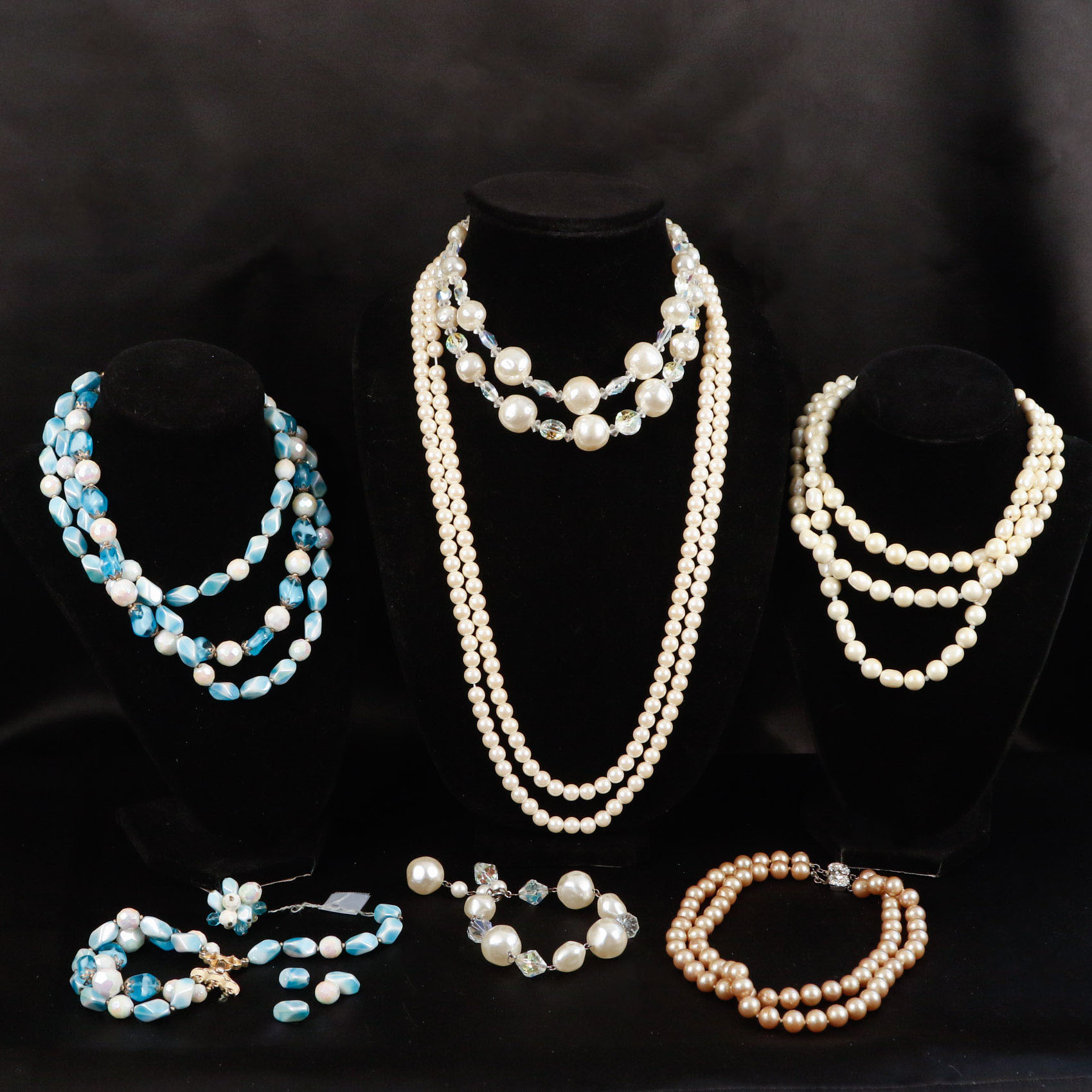 Faux Pearl and Givre Glass Bead Necklaces Collection