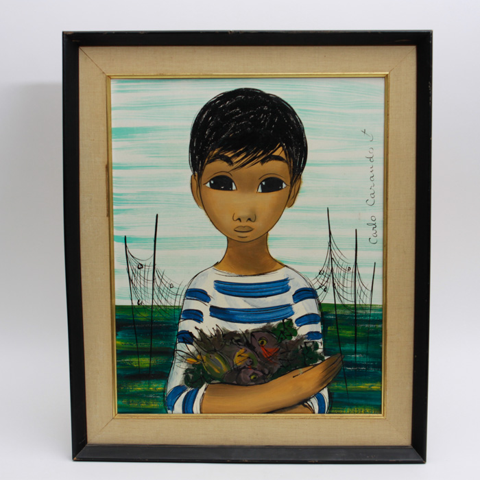 Original Carlo Carando Painting of Boy at Docks
