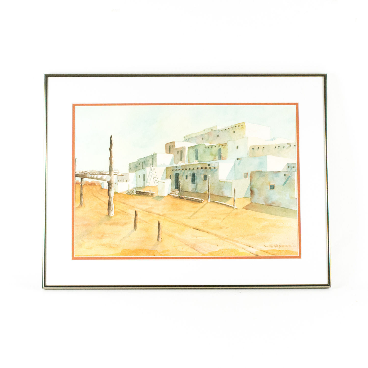Shelley Wilson Original Watercolor Depicting A Pueblo