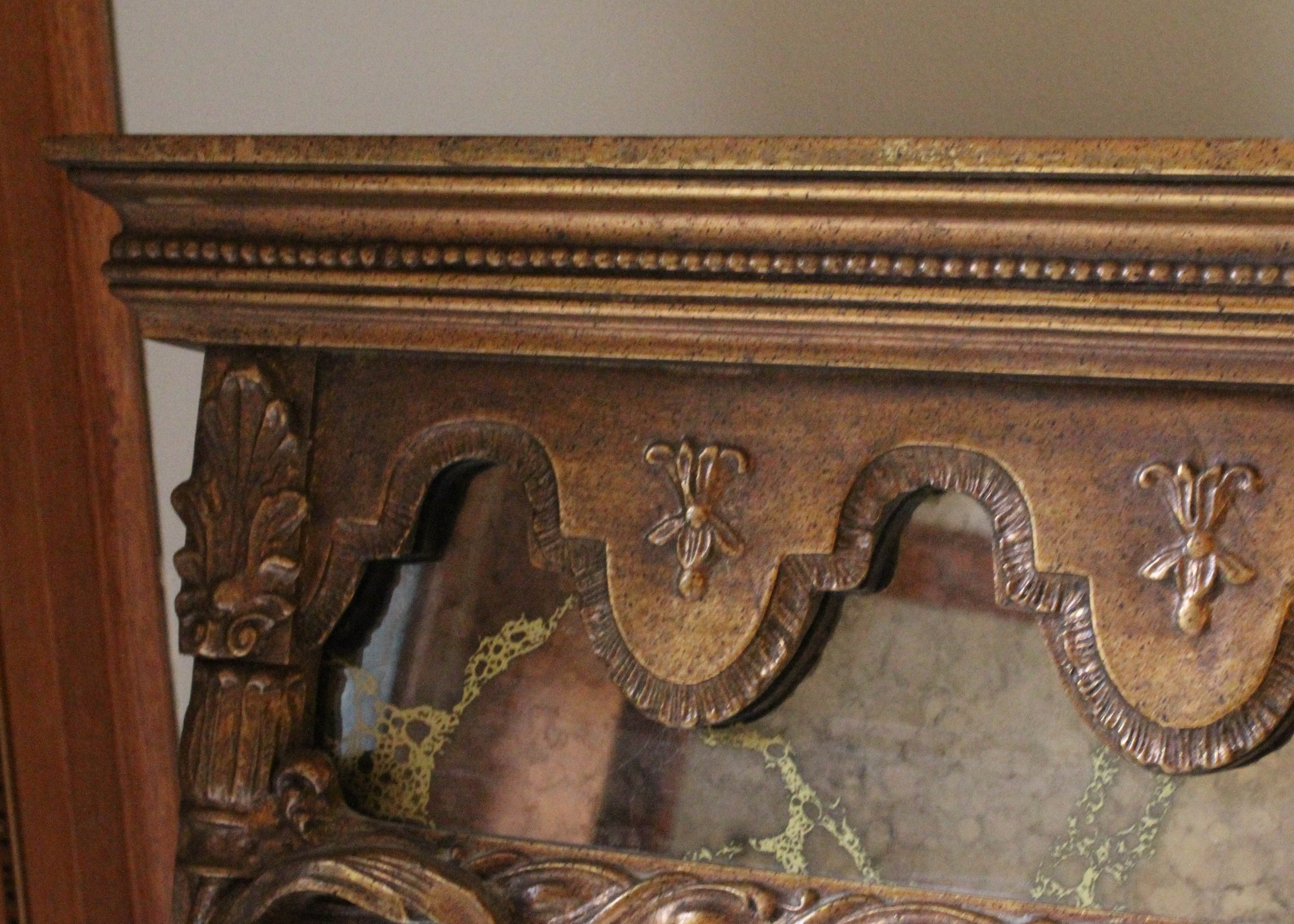 Italian Style Gold Tone Wooden Wall Mirror