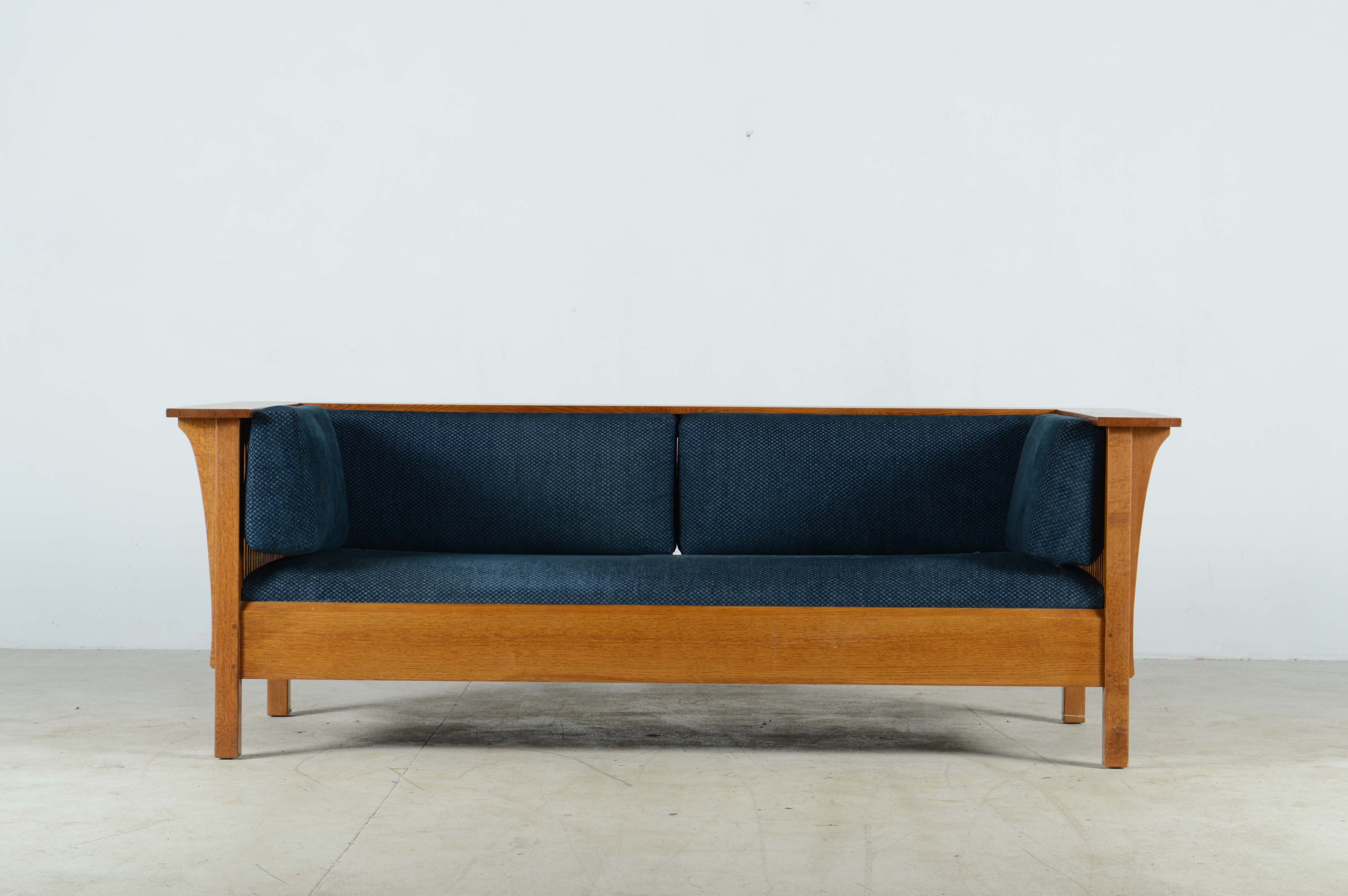 Stickley Tiger Oak Wood Framed Modern Sofa