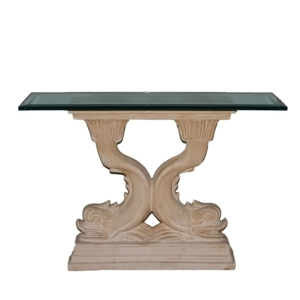 Dolphin Pedestal Console Table with Glass Top