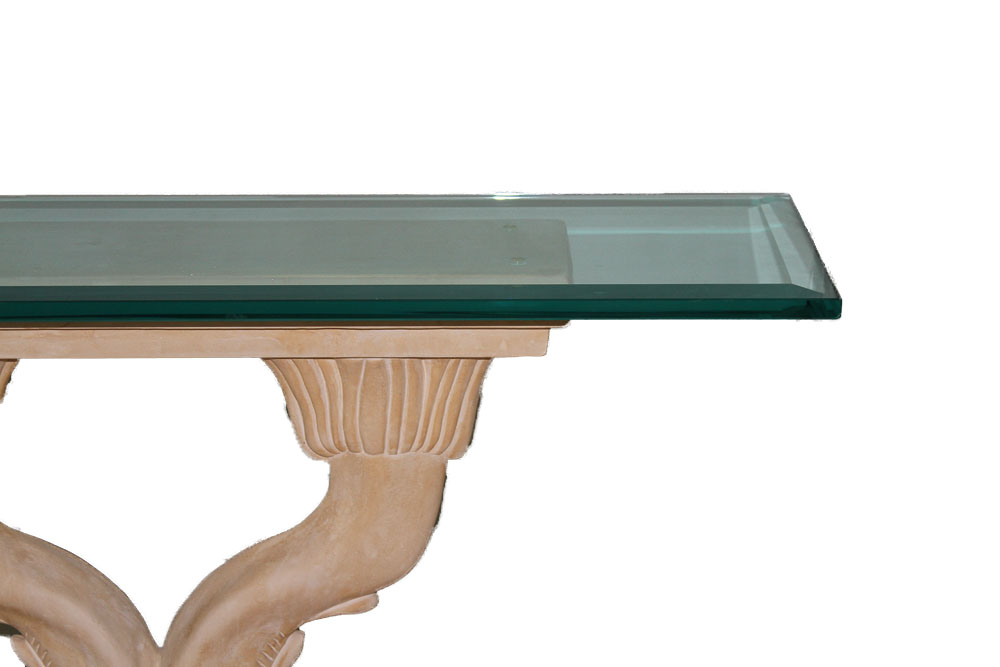 Dolphin Pedestal Console Table with Glass Top