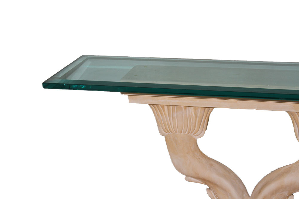 Dolphin Pedestal Console Table with Glass Top