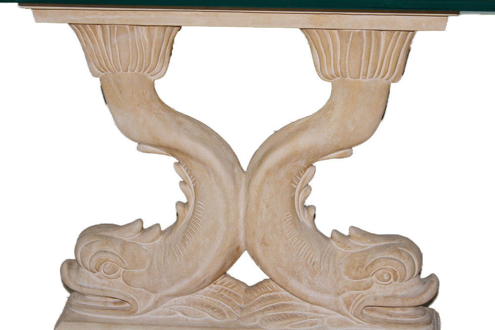 Dolphin Pedestal Console Table with Glass Top