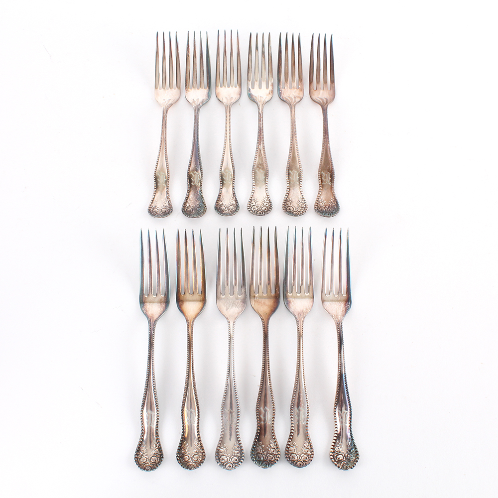Antique E.H.H Smith Silver Co. Silver Plated Monogrammed Dinner Forks