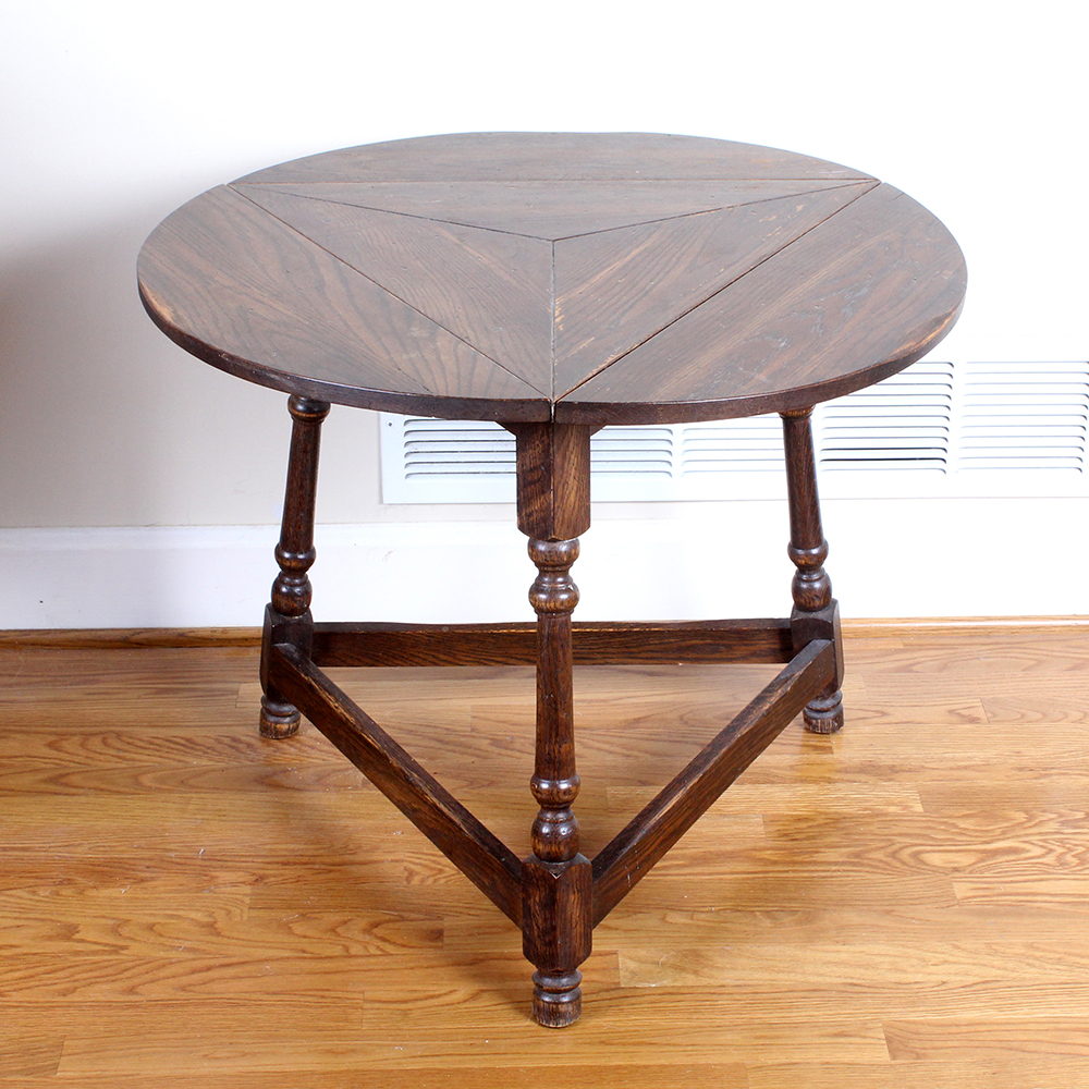 Oak Three-Sided Drop Leaf Cricket Table