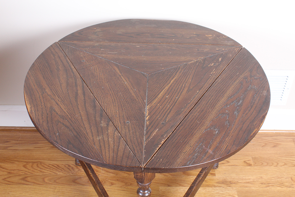 Oak Three-Sided Drop Leaf Cricket Table