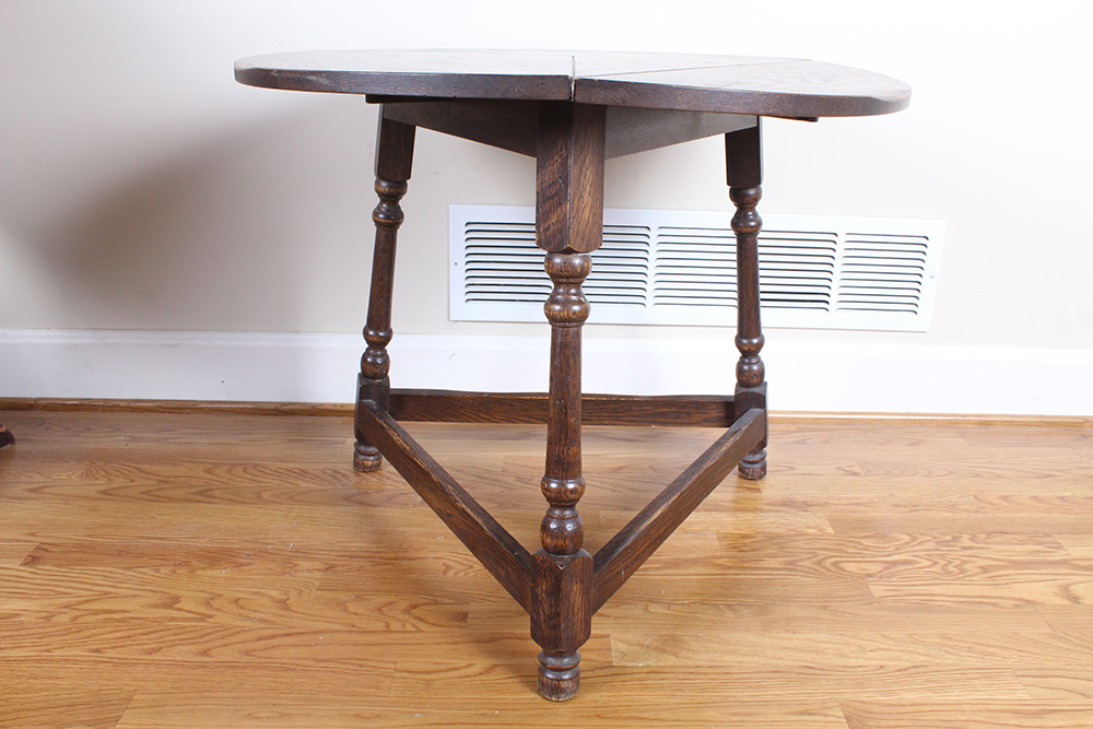 Oak Three-Sided Drop Leaf Cricket Table