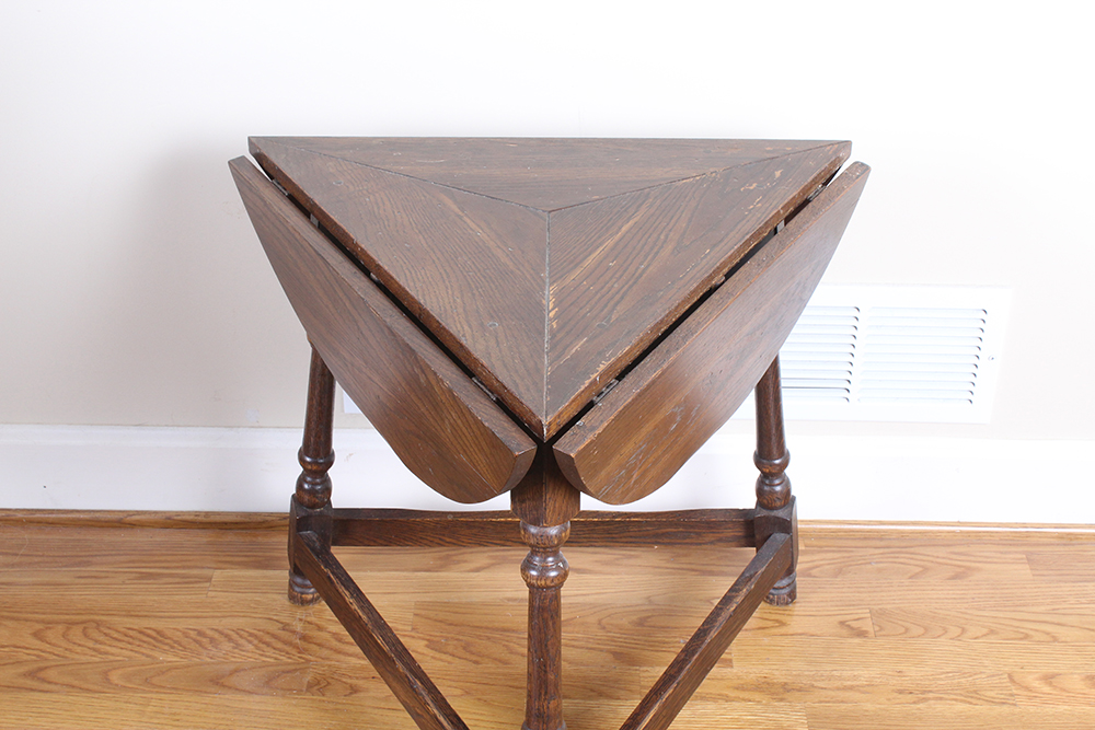 Oak Three-Sided Drop Leaf Cricket Table
