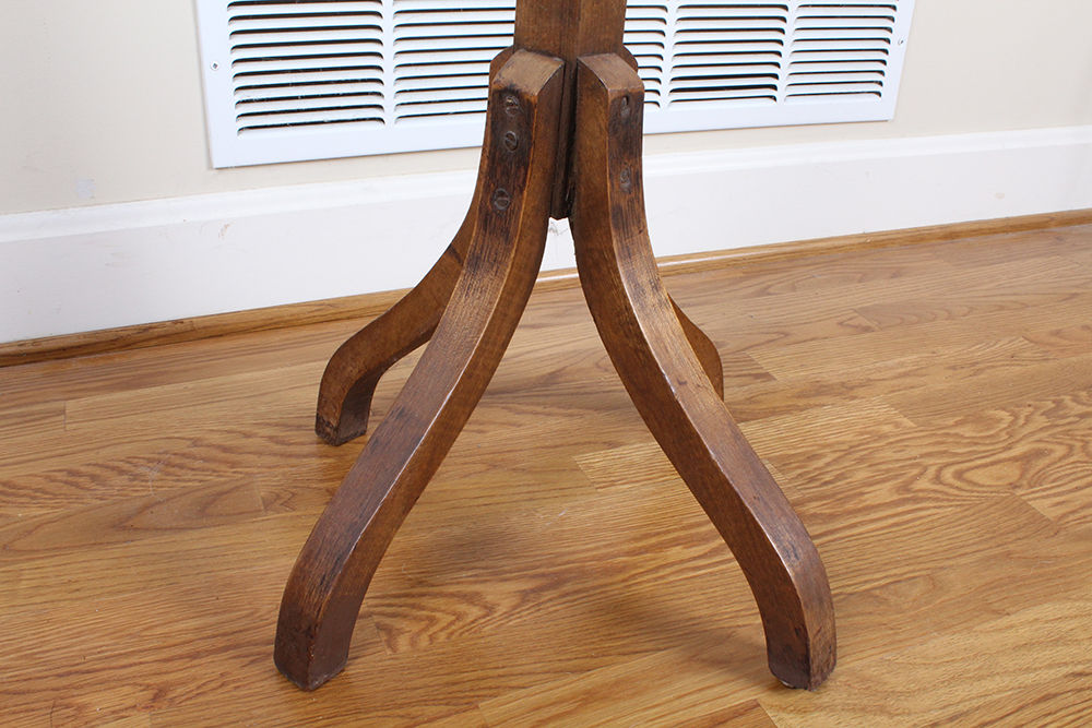 Walnut Stained Wooden Coat Rack with Brass Hooks