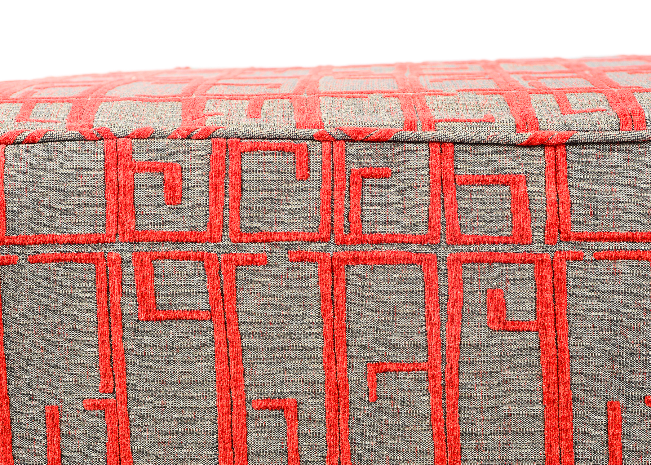 Red and Gray Slip Covered Bench Ottoman