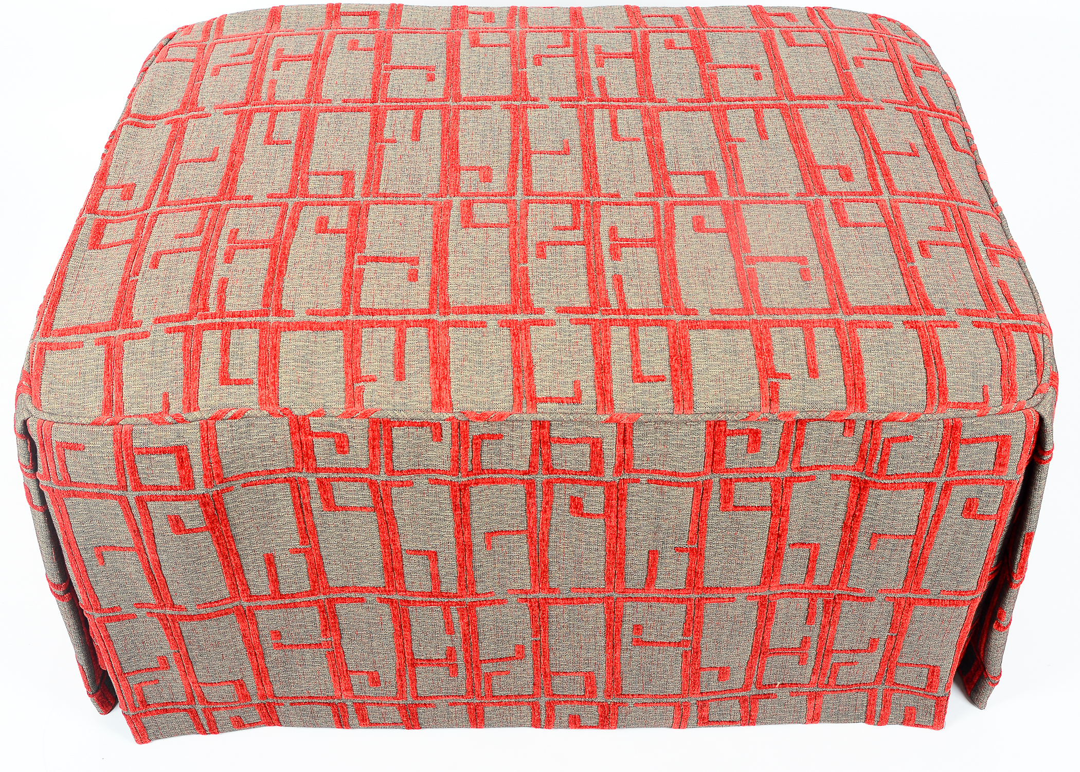 Red and Gray Slip Covered Bench Ottoman
