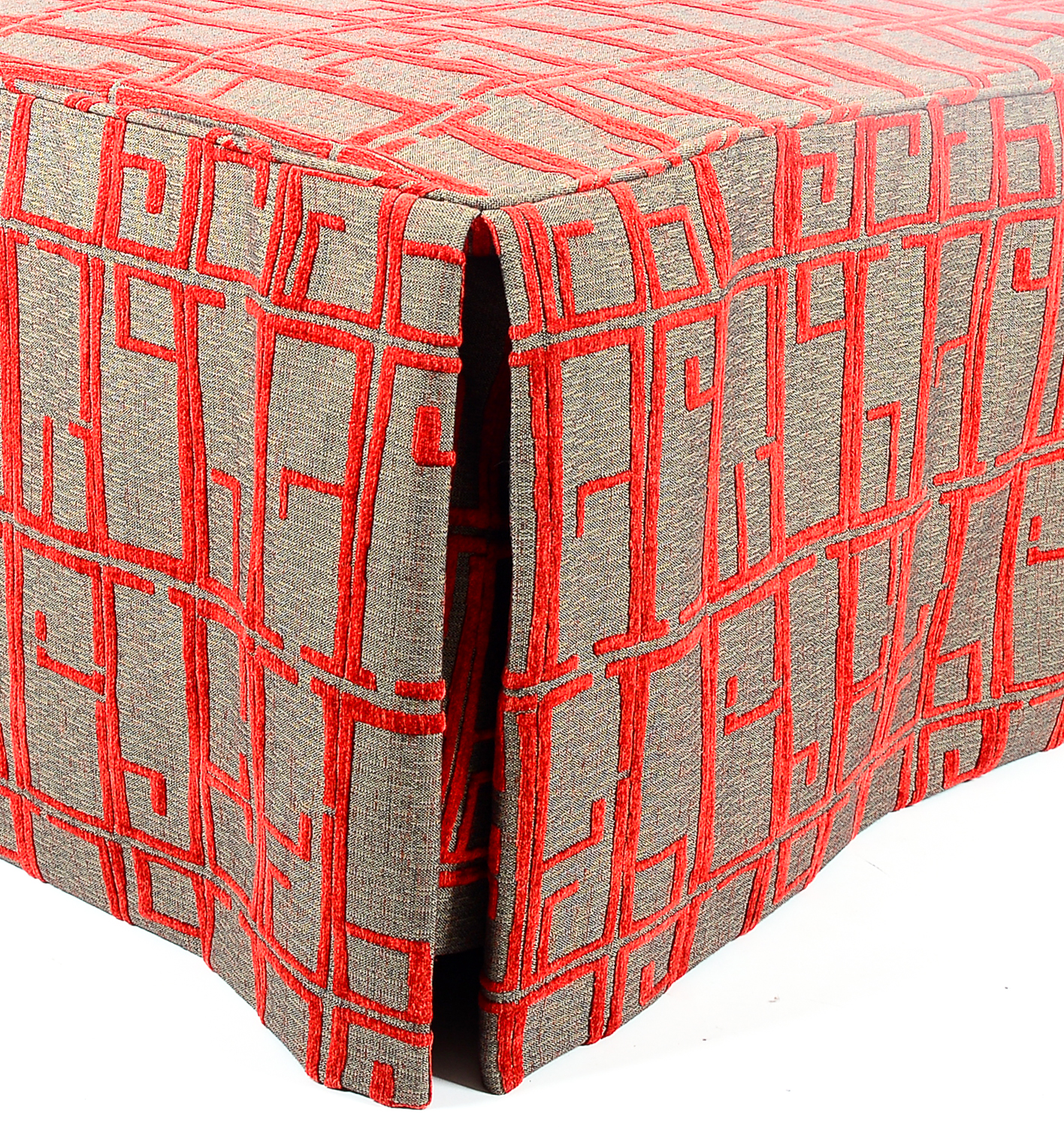 Red and Gray Slip Covered Bench Ottoman