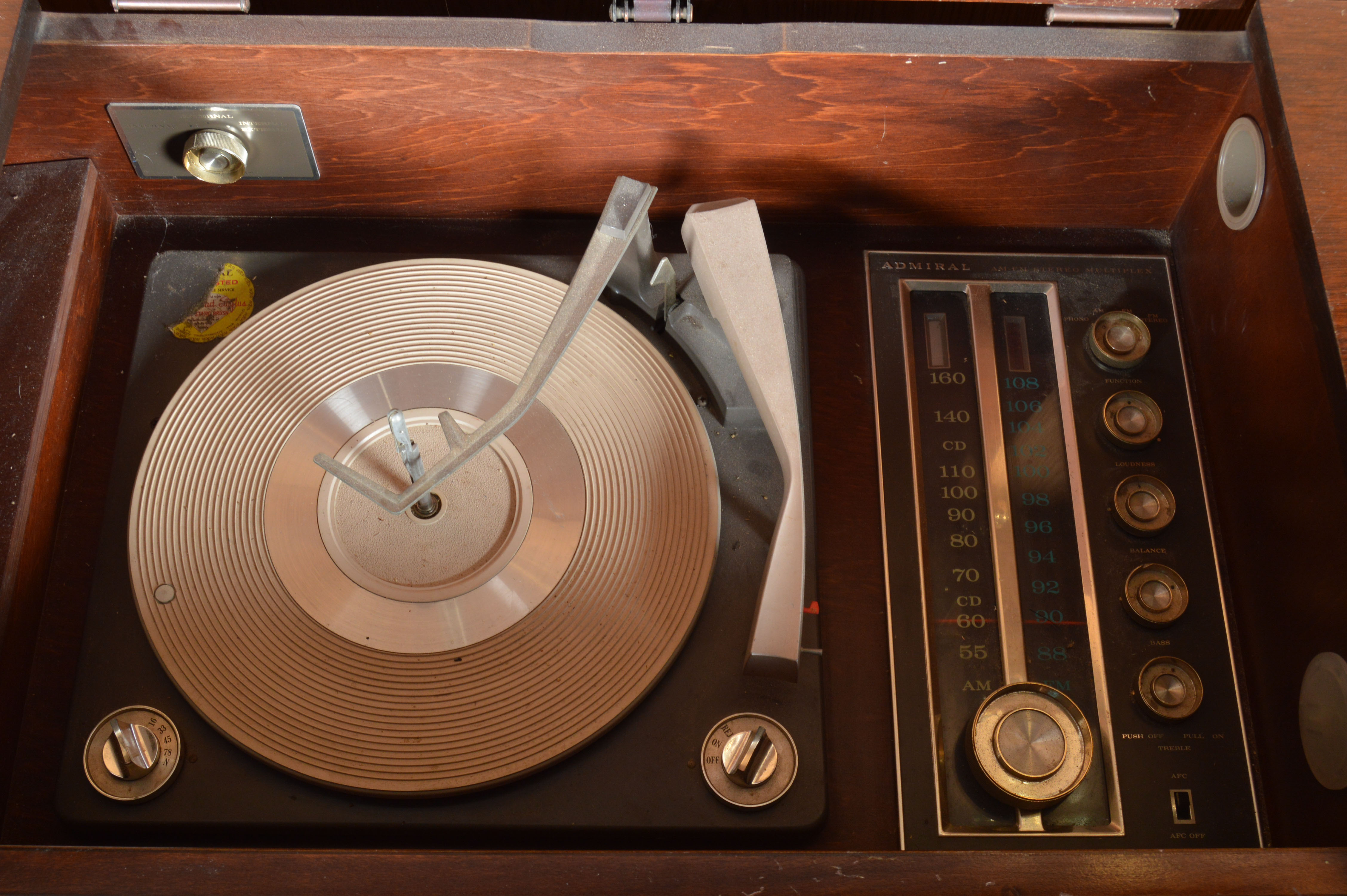 Vintage Admiral AM/FM Stereo Multiplex Console Cabinet with Turntable