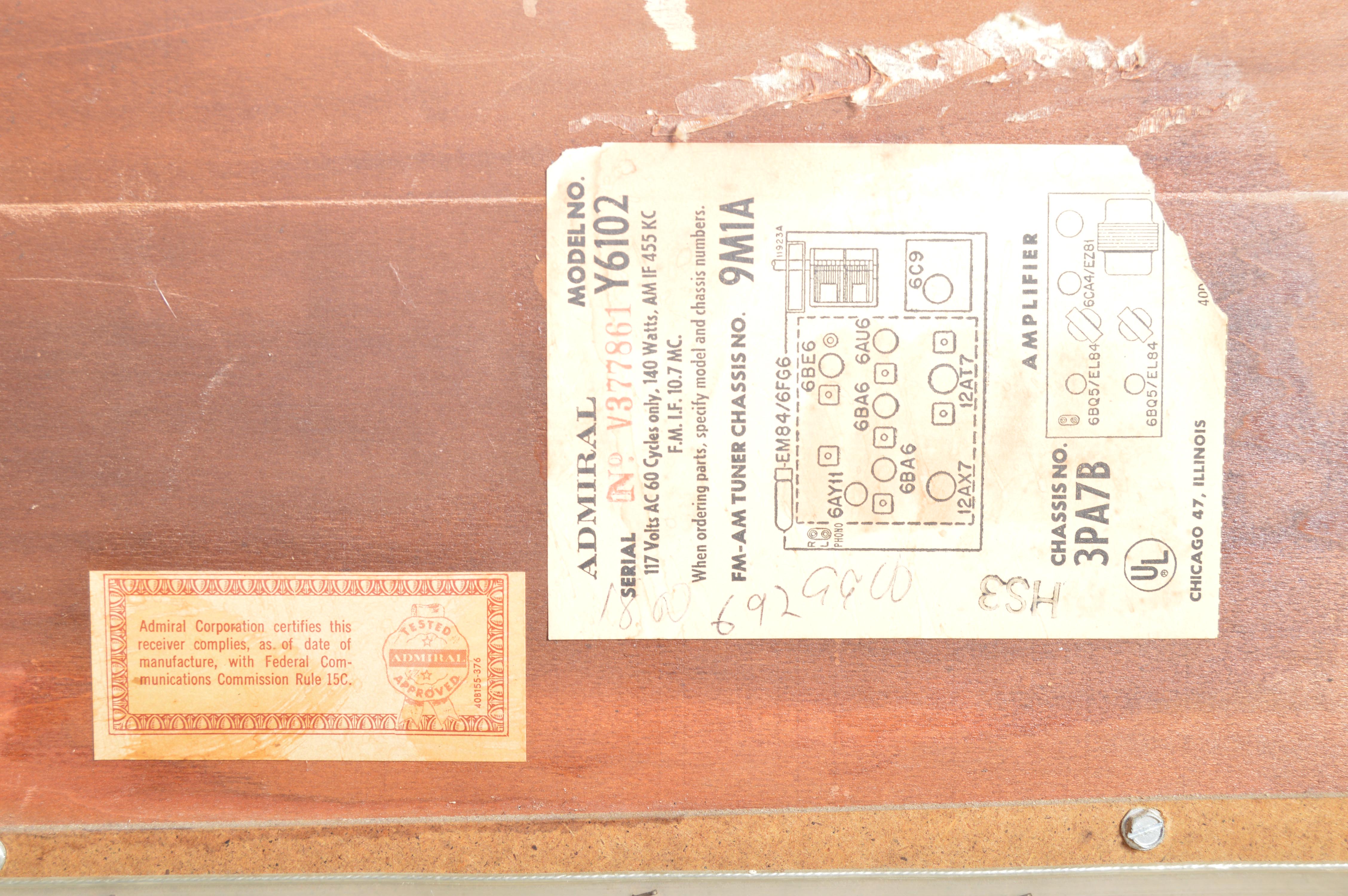 Vintage Admiral AM/FM Stereo Multiplex Console Cabinet with Turntable