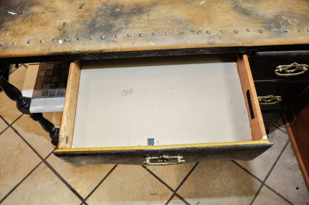 Hide Covered Desk and Stool