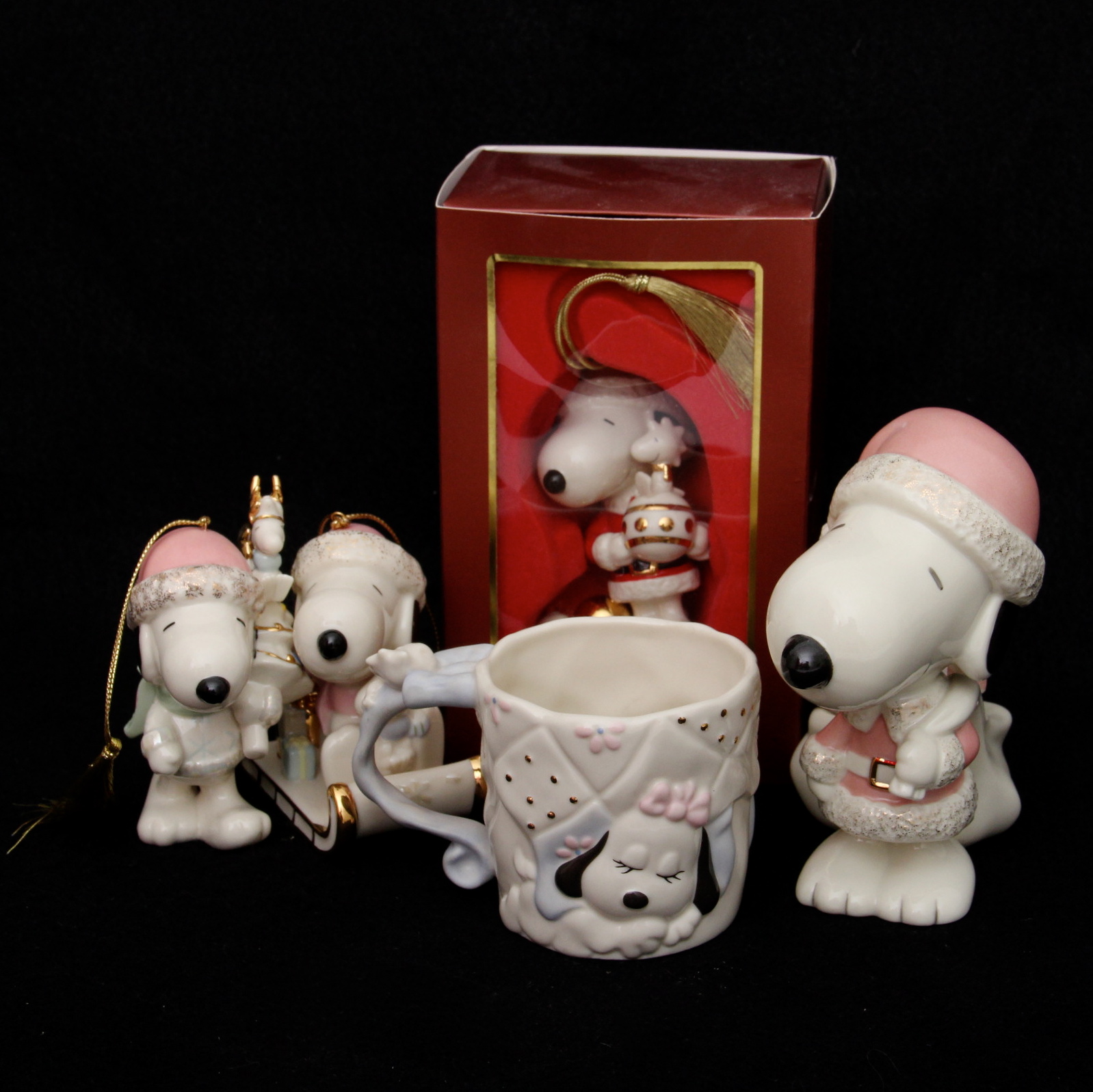 Set of Five Lenox Christmas Snoopy  and Woodstock Figurines