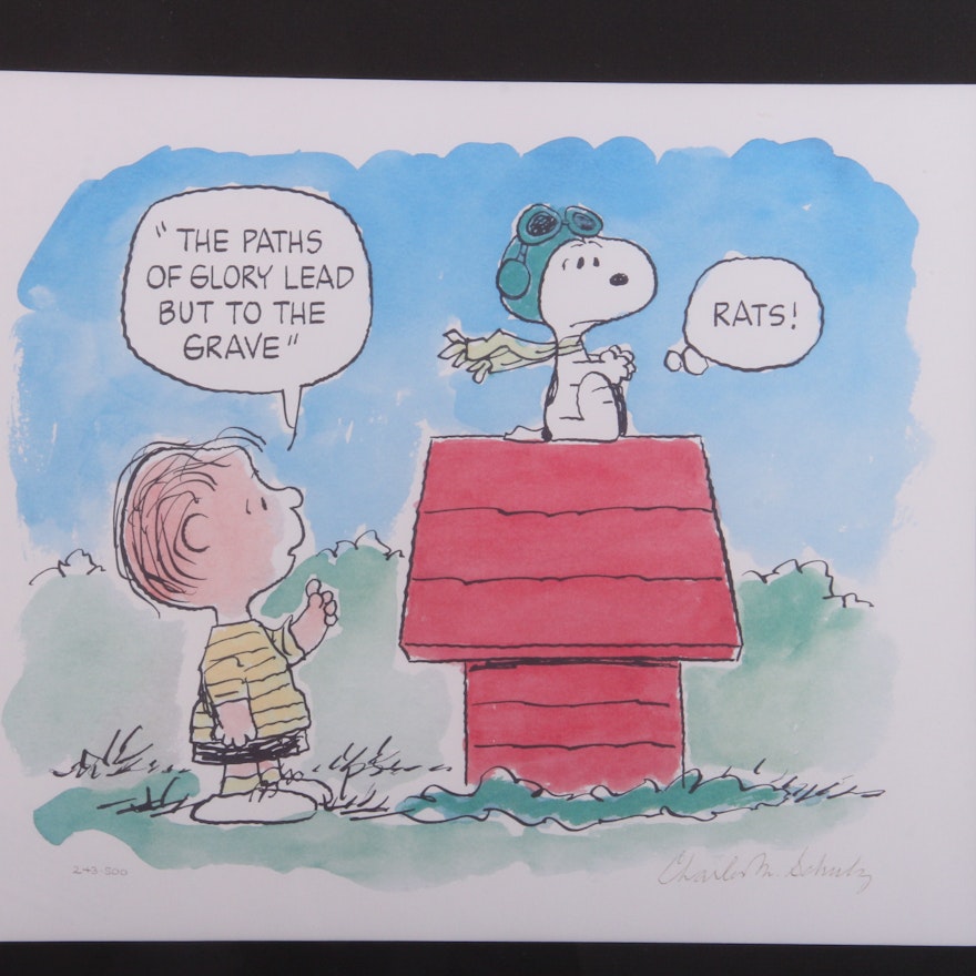 Limited Edition Signed Charles Schulz Lithograph "Flying Ace"