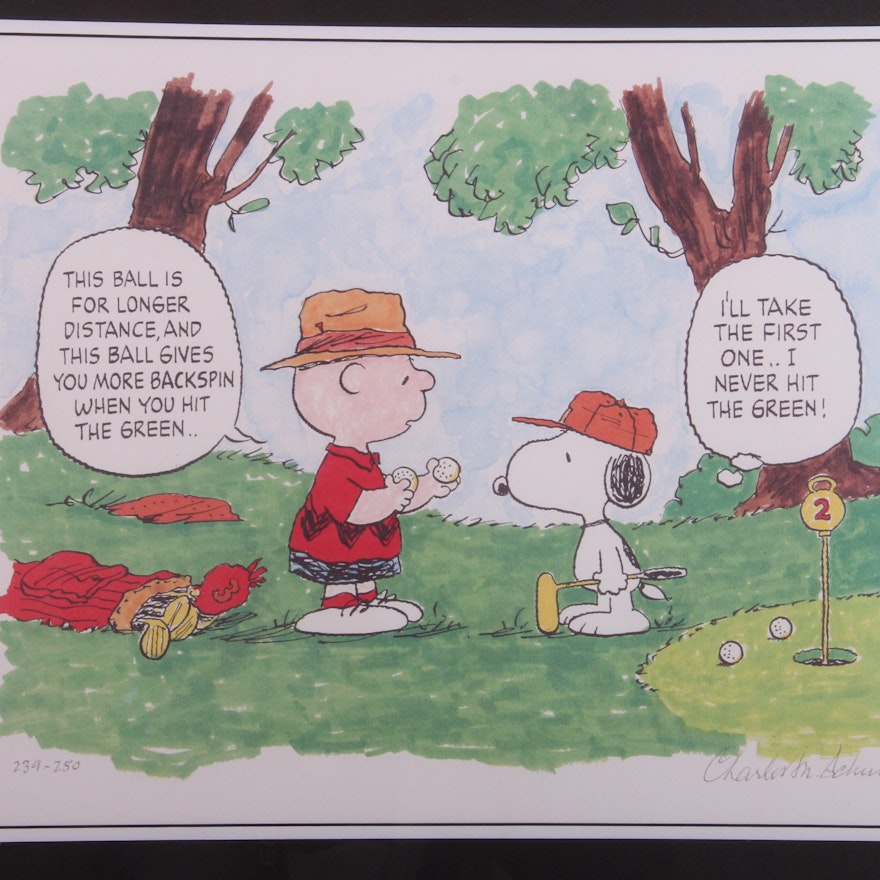 Signed Limited Edition Charles Schulz Print "Hitting the Green"