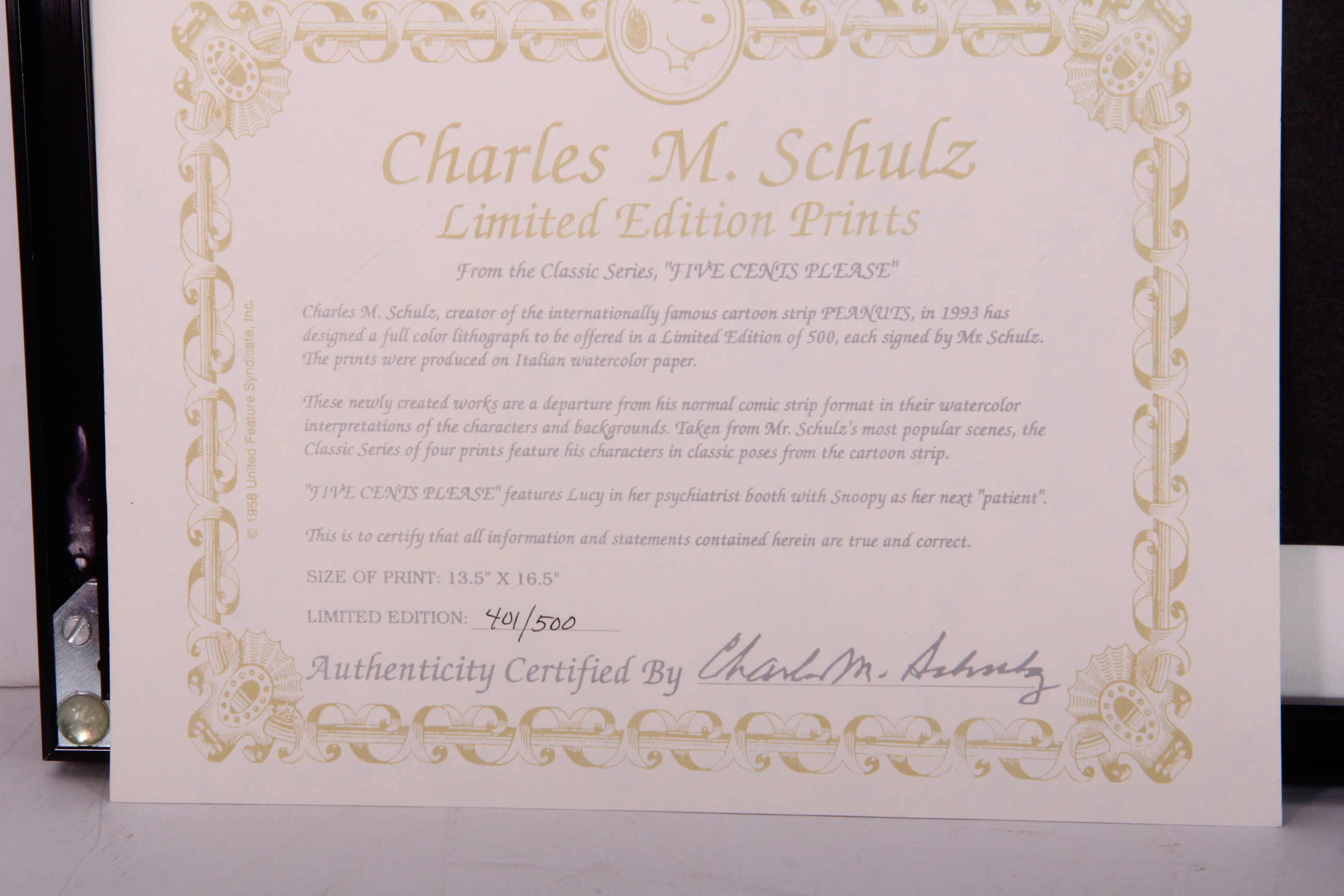 Signed Limited Edition Charles Schulz Print "The Doctor Is In"
