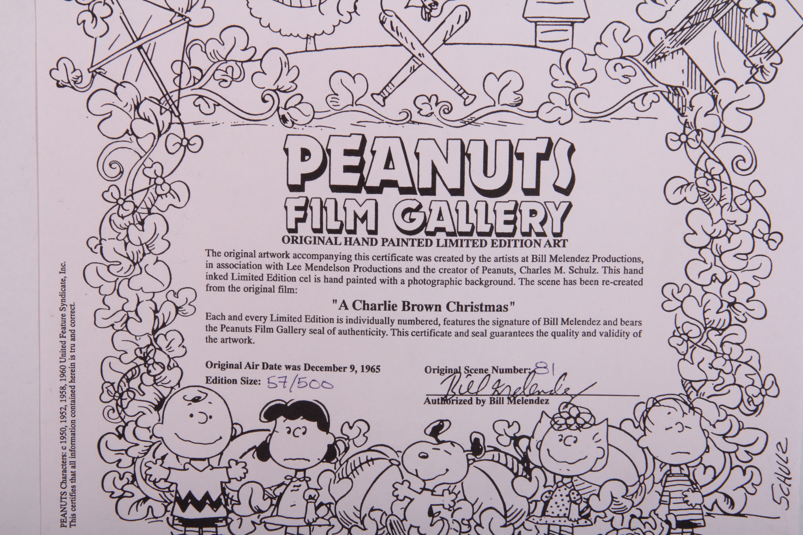 Peanuts Film Gallery Original Hand Painted Limited Edition  "A Charlie Brown Christmas" Cel