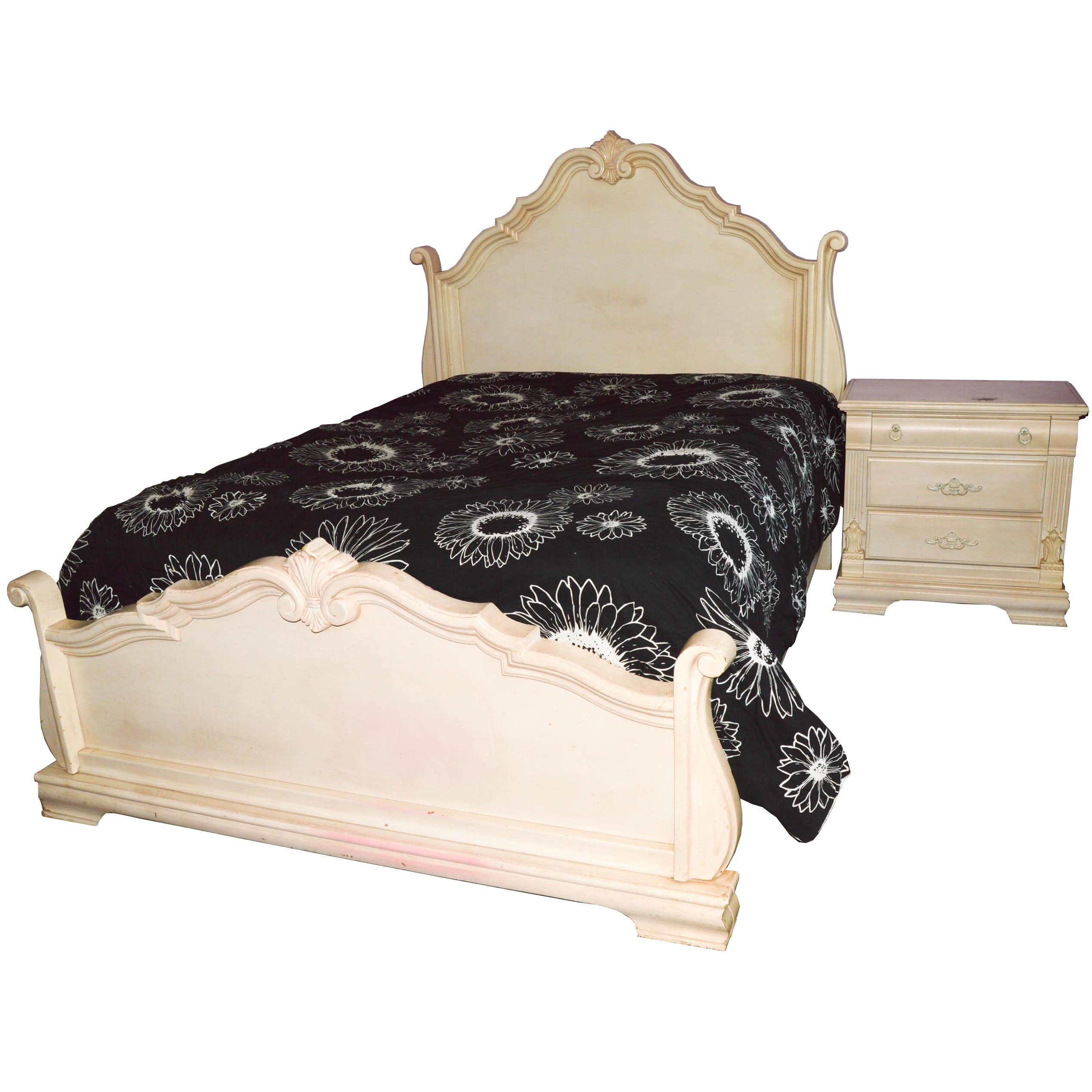 French Provincial Queen Bed Frame and Nightstand