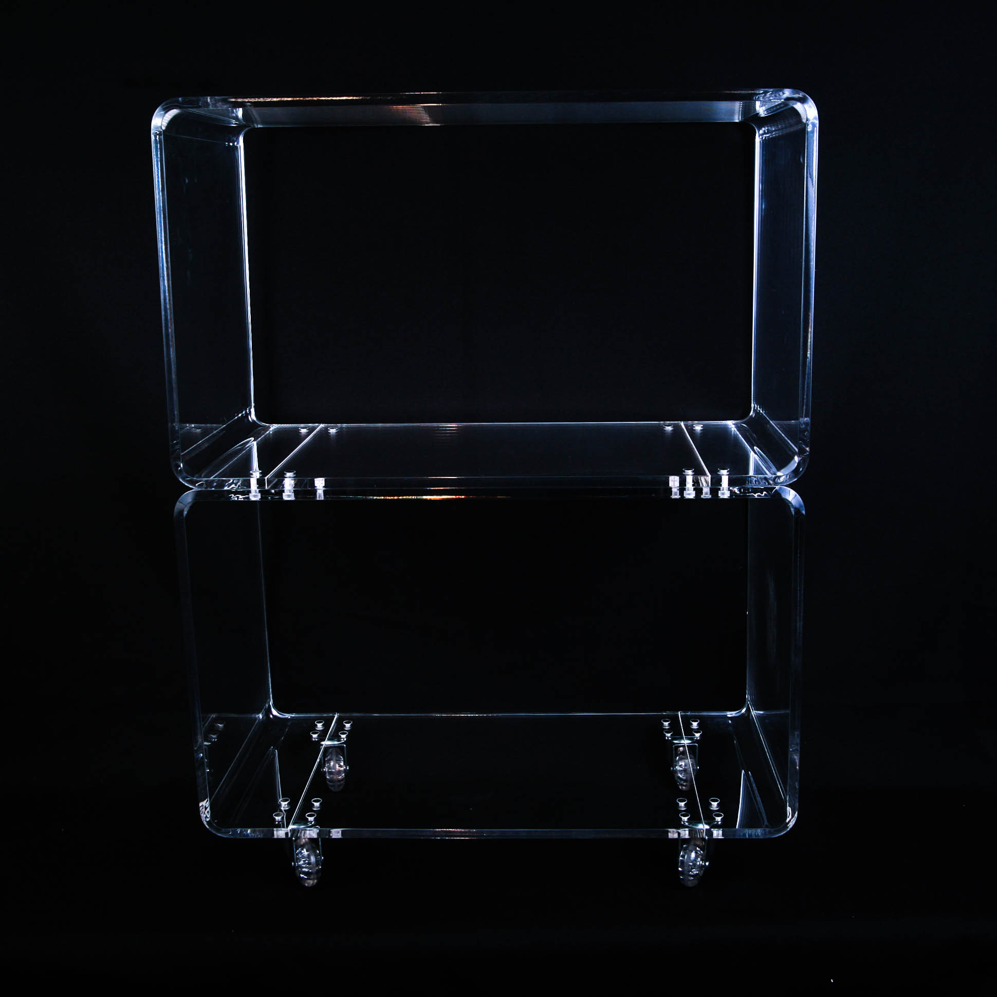 CB2 Peekaboo Clear Acrylic Modern Open Rolling Shelf