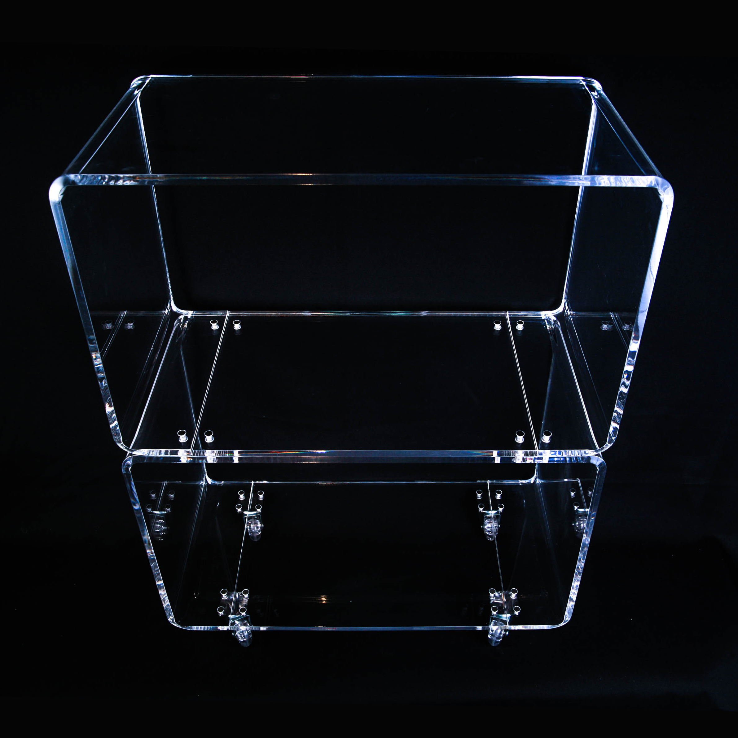 CB2 Peekaboo Clear Acrylic Modern Open Rolling Shelf