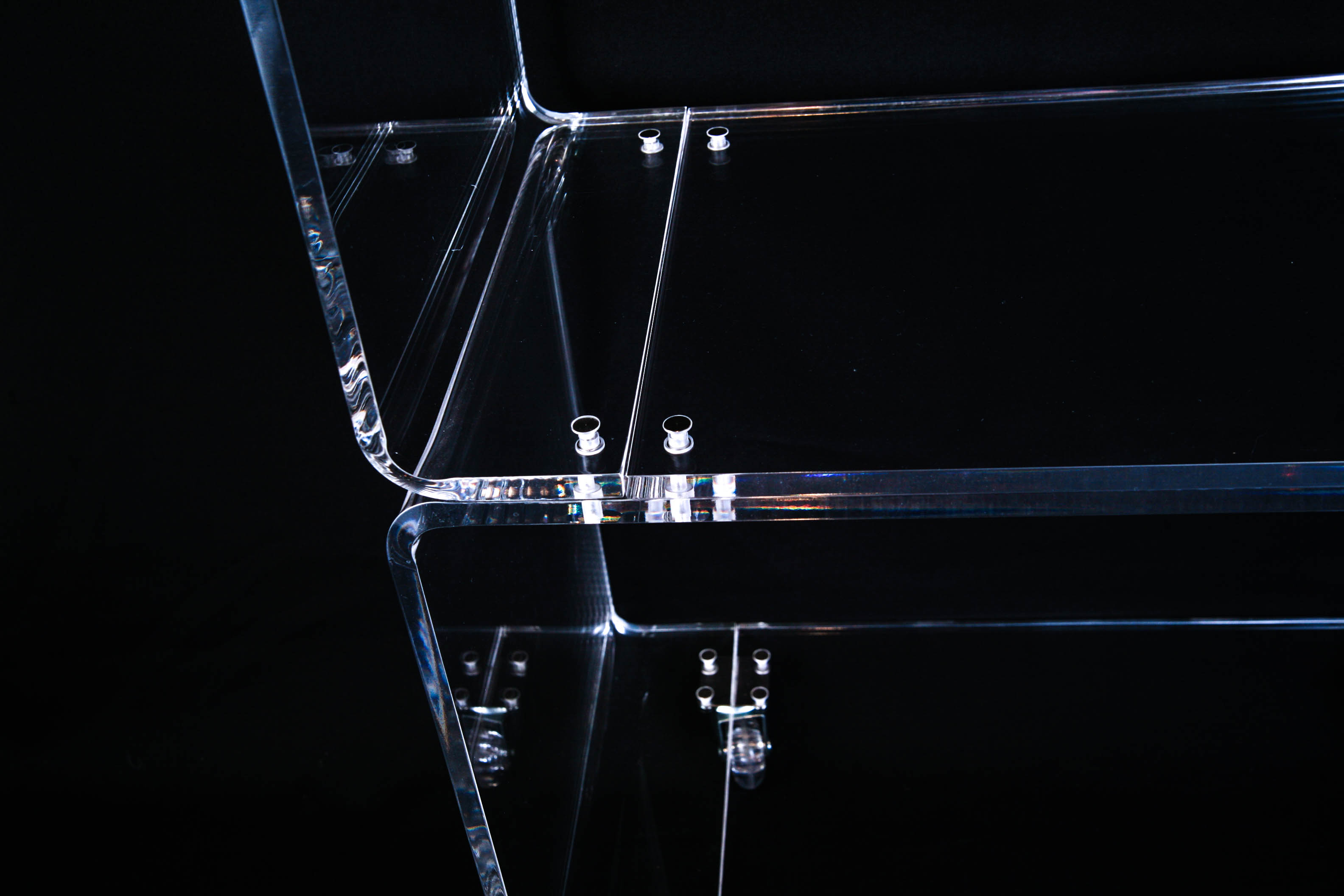 CB2 Peekaboo Clear Acrylic Modern Open Rolling Shelf
