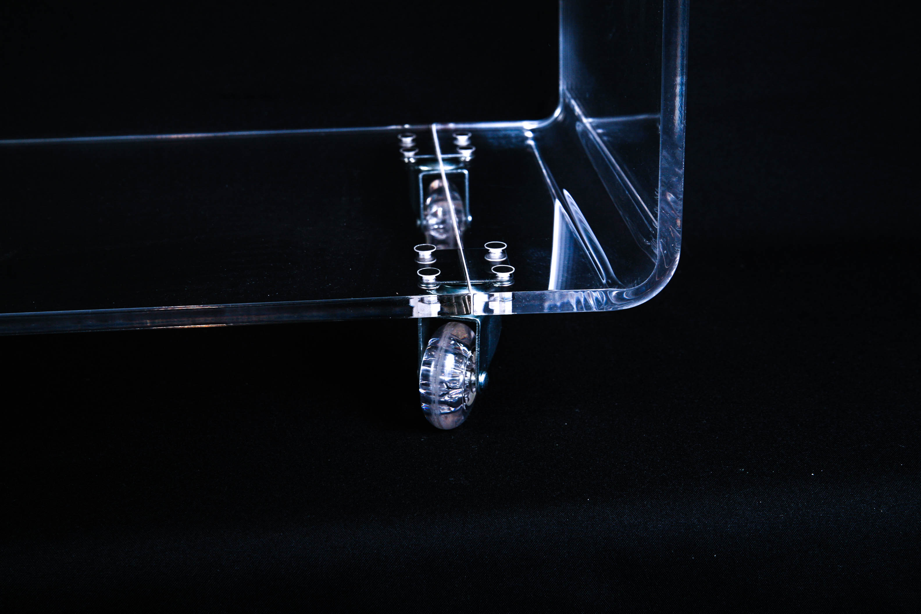 CB2 Peekaboo Clear Acrylic Modern Open Rolling Shelf