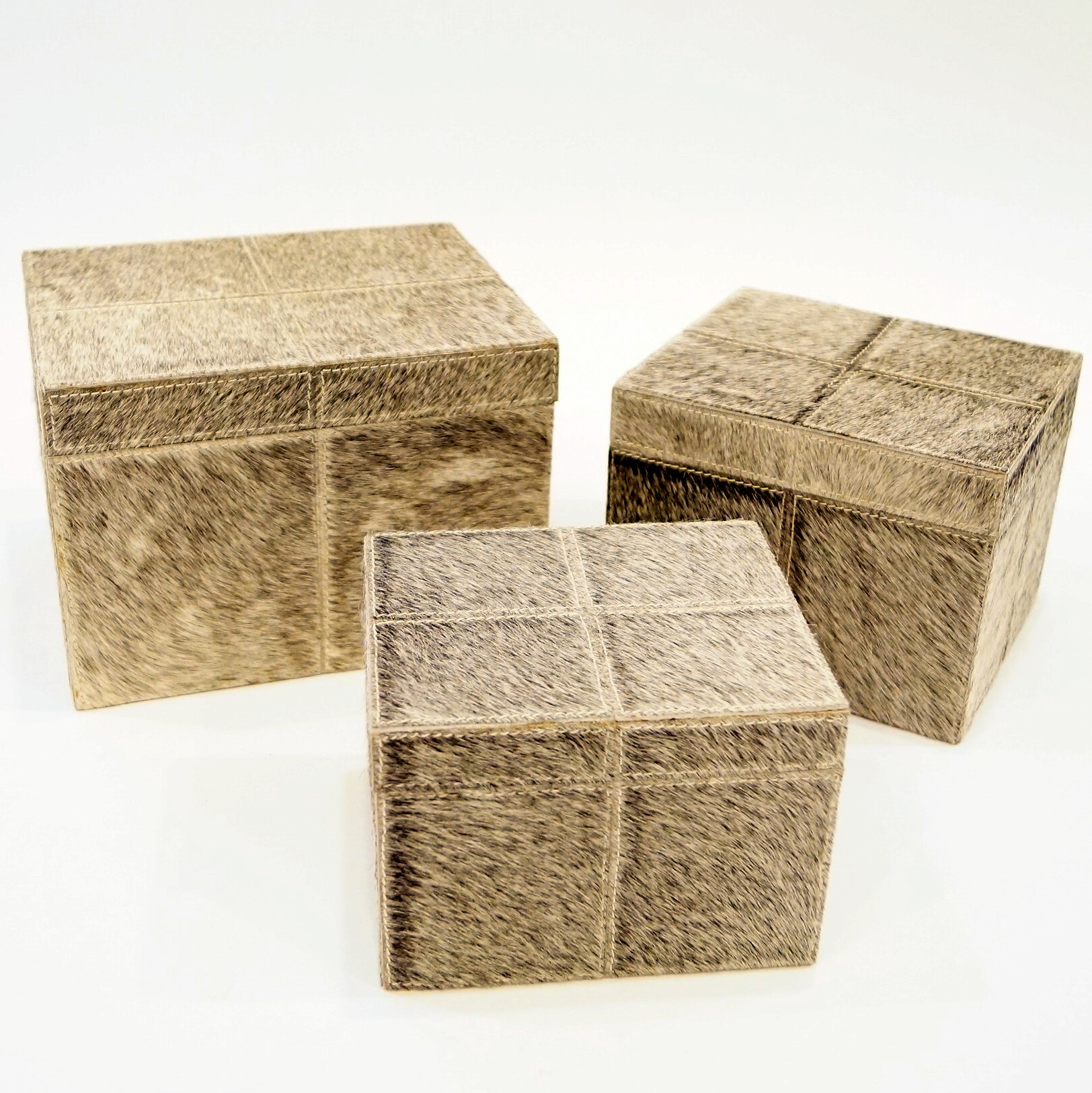 Set of Three Cow Hide Boxes