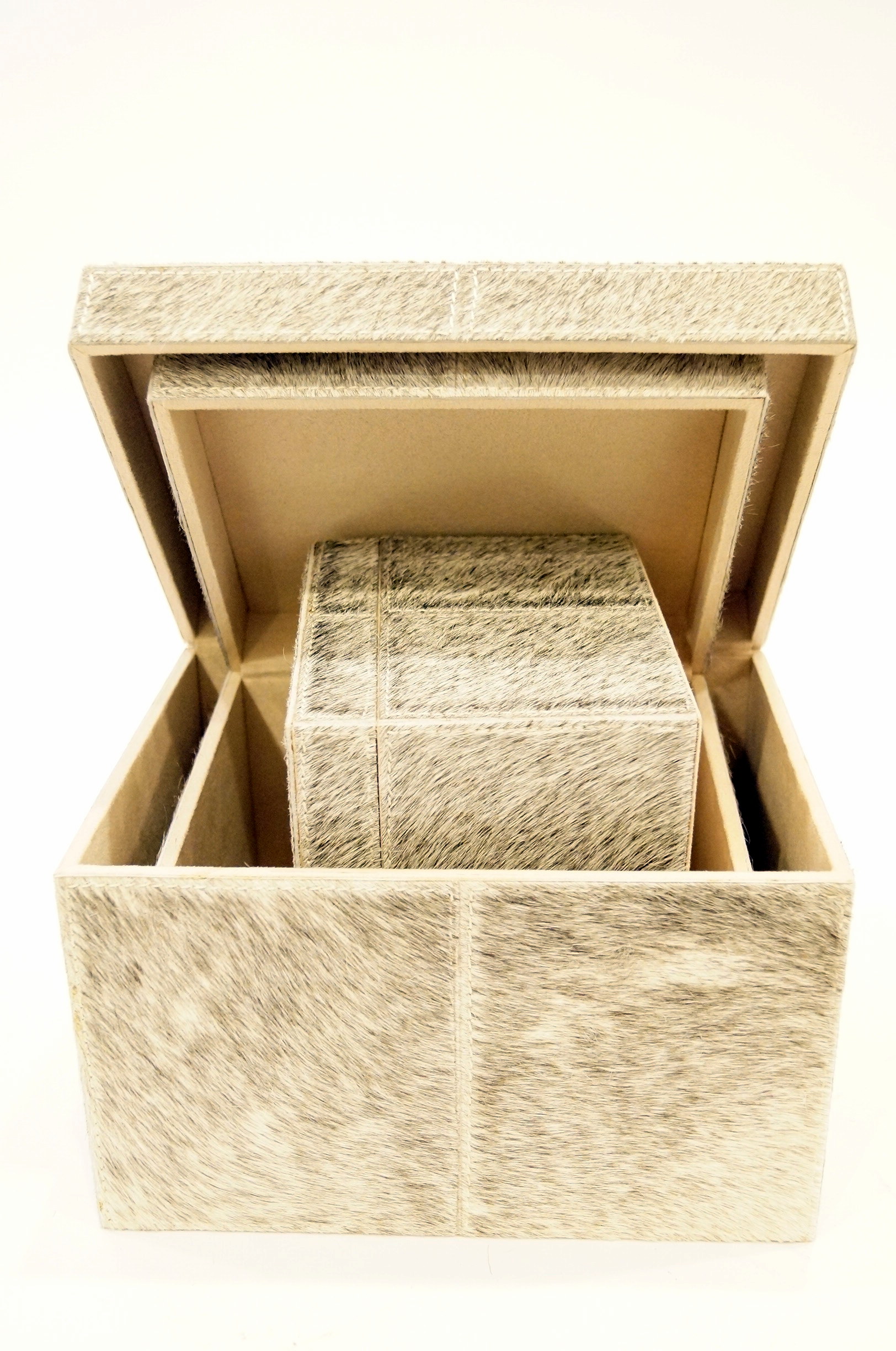 Set of Three Cow Hide Boxes