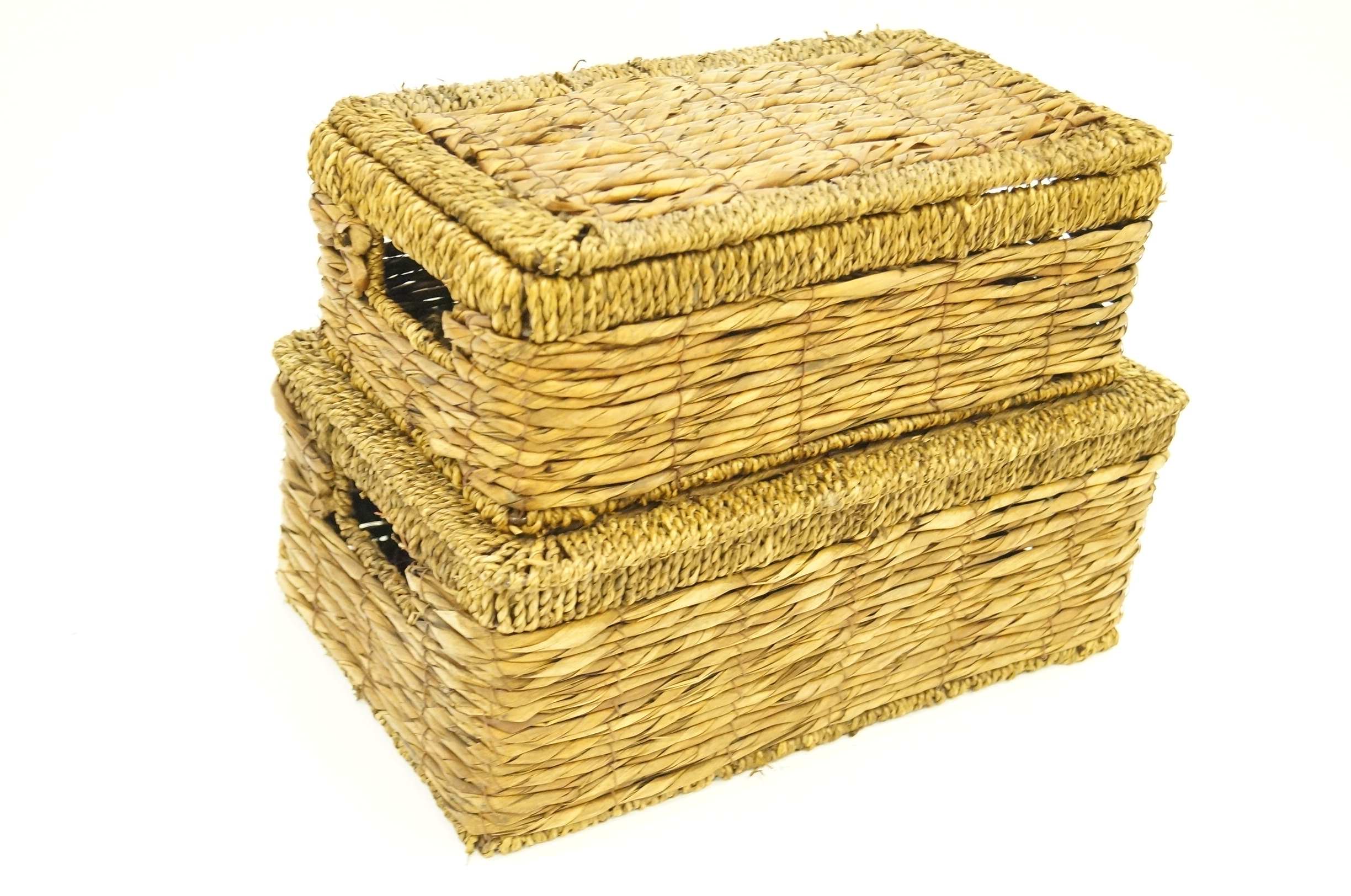 Pair of Woven  Boxes With Lids