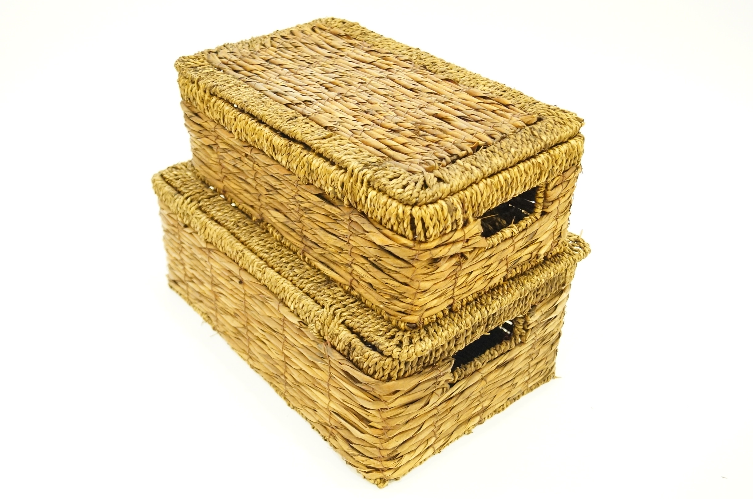 Pair of Woven  Boxes With Lids