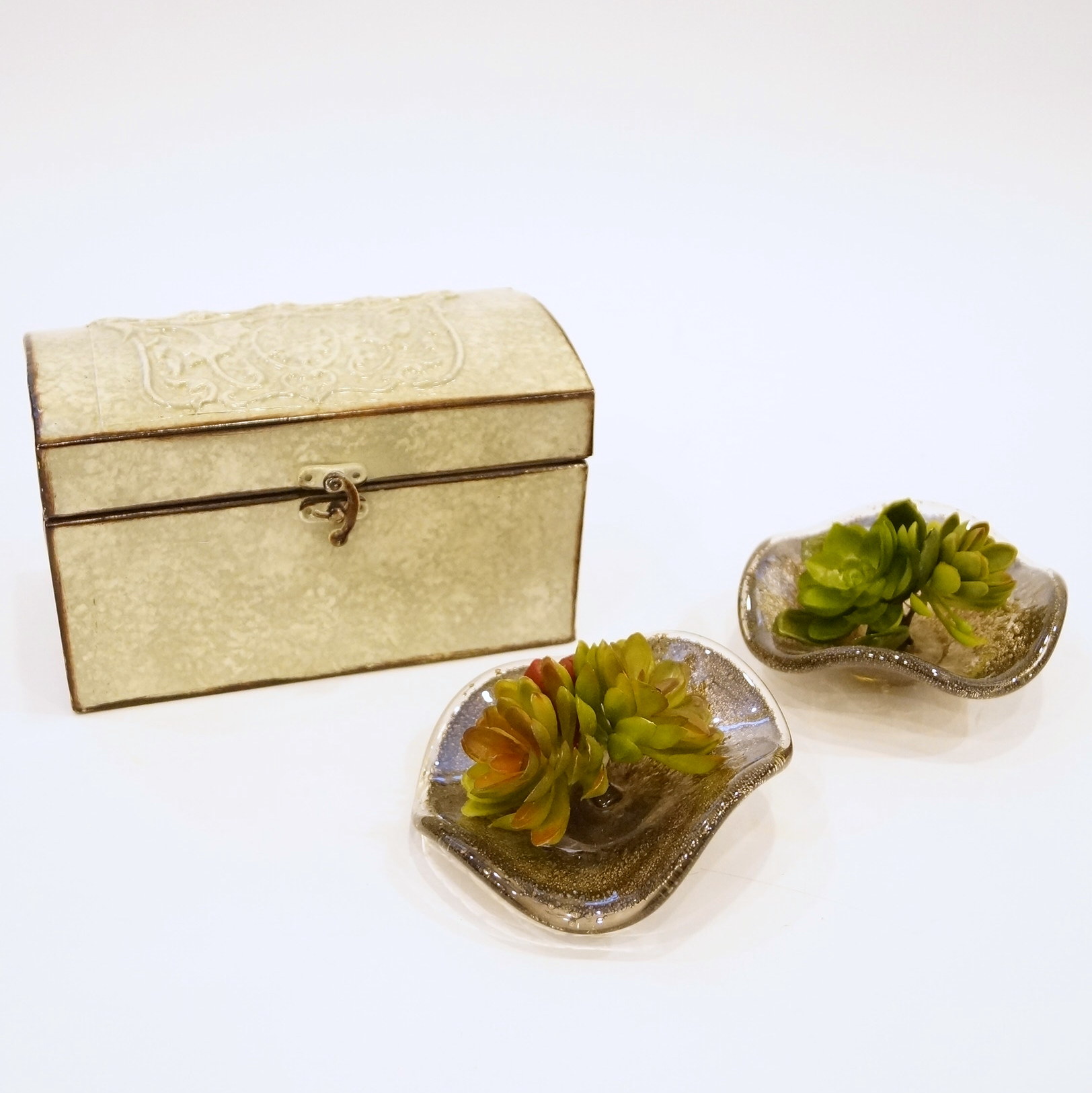 Decorative Metal Box and Faux Succulents