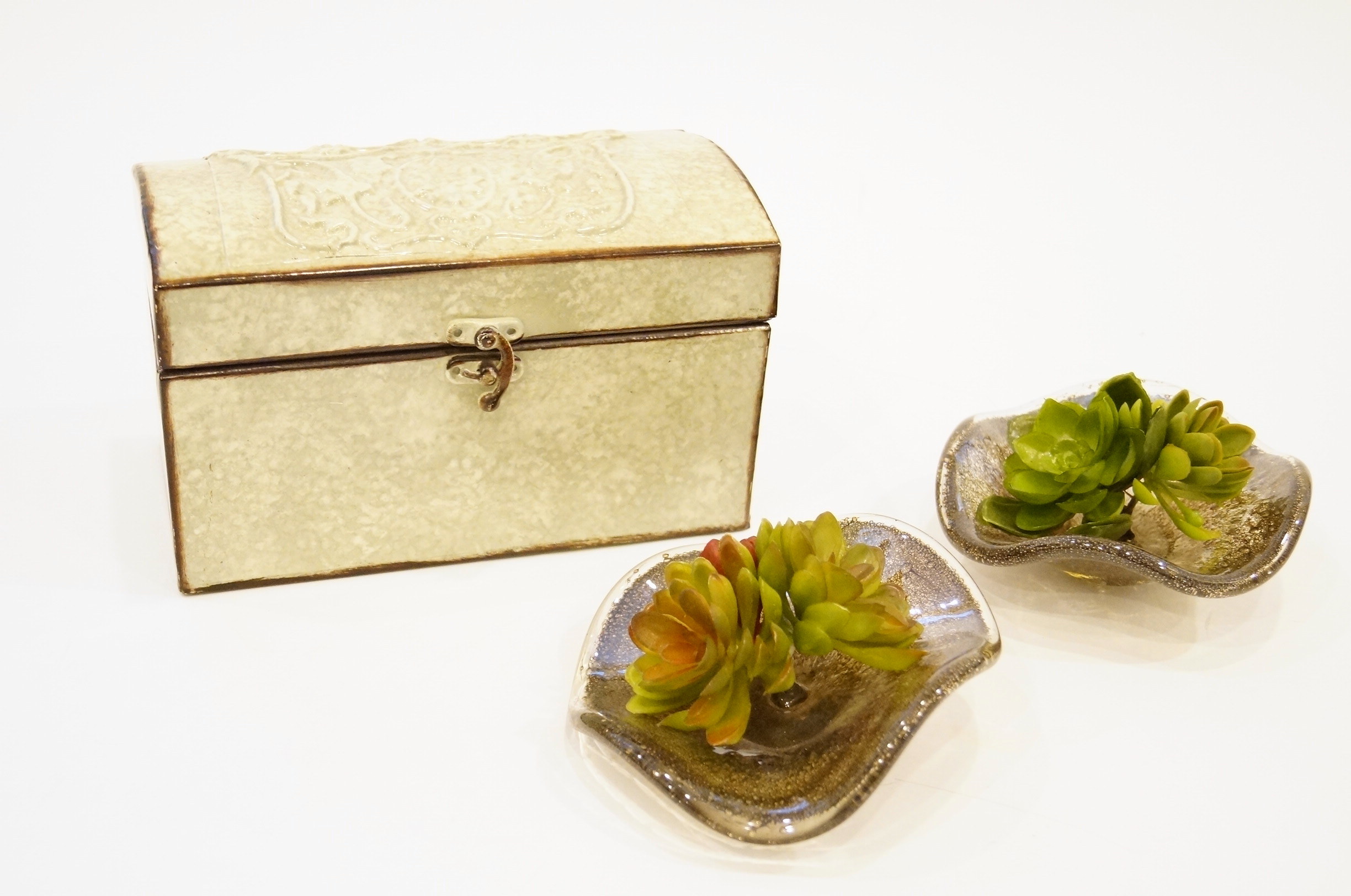 Decorative Metal Box and Faux Succulents