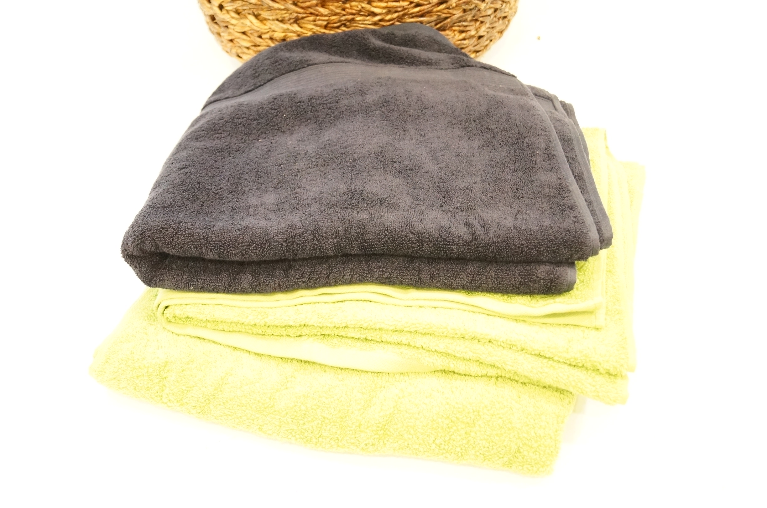 Large Woven Laundry Basket and Towels