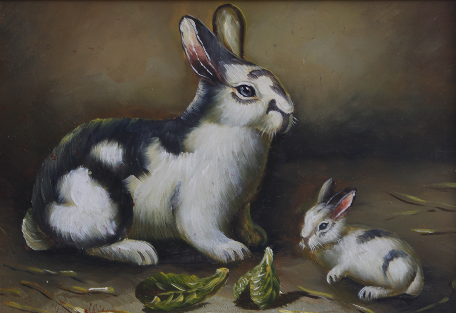 Framed Original Rabbit Oil Paintings by Robert Grace