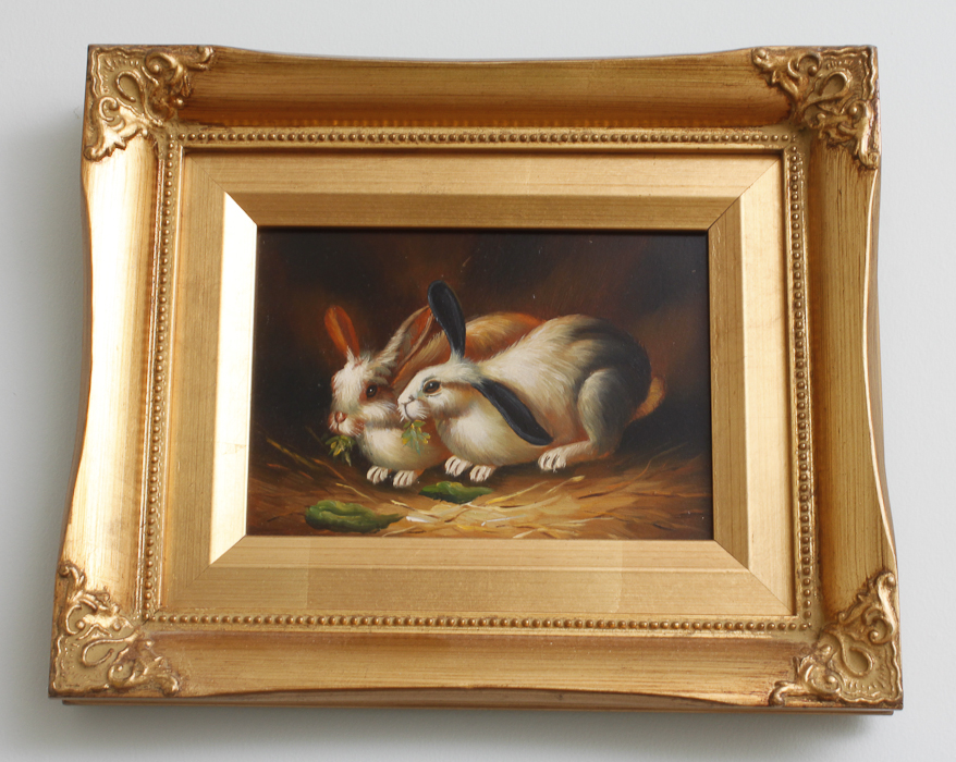 Framed Original Rabbit Oil Paintings by Robert Grace