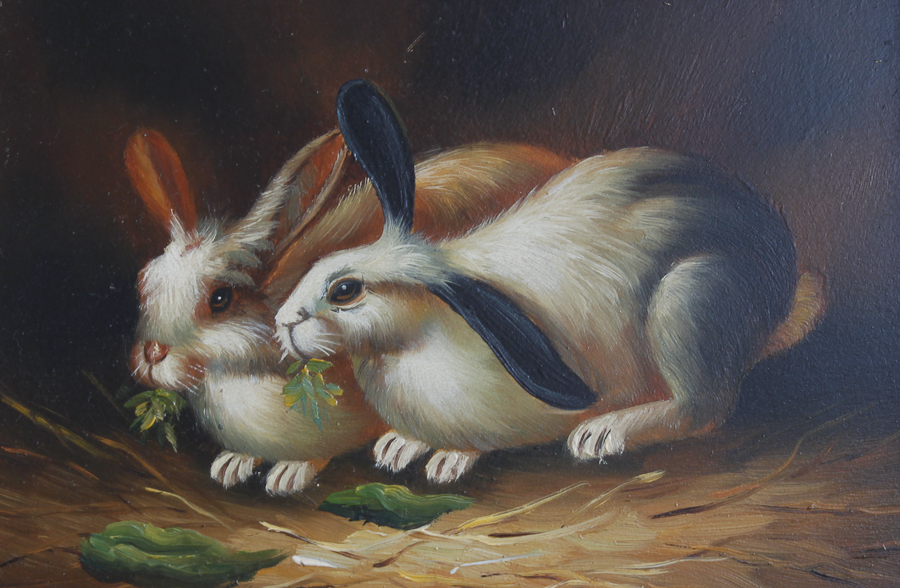 Framed Original Rabbit Oil Paintings by Robert Grace