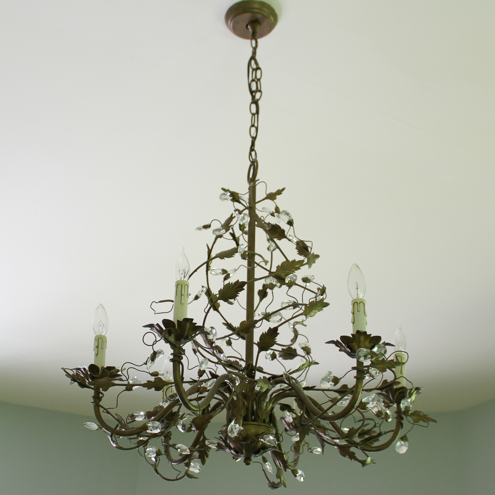 Metal and Crystal Chandelier With Vine Motif