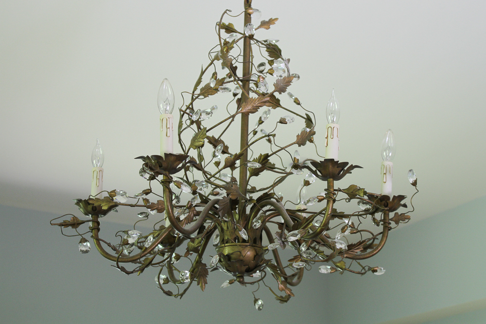 Metal and Crystal Chandelier With Vine Motif