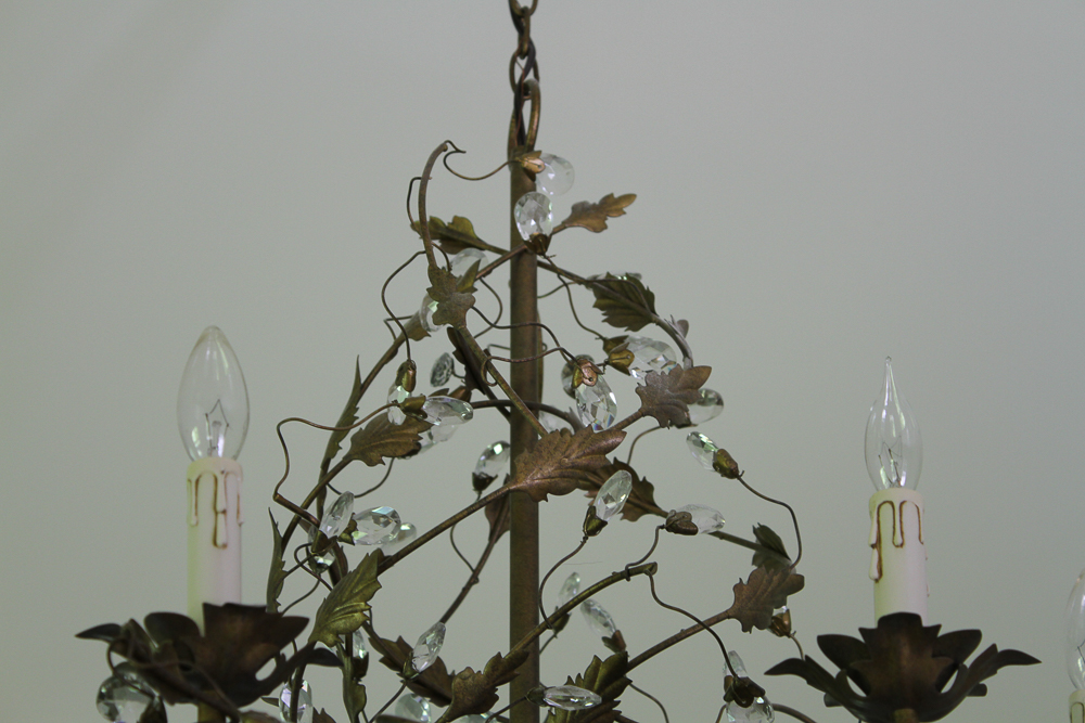 Metal and Crystal Chandelier With Vine Motif
