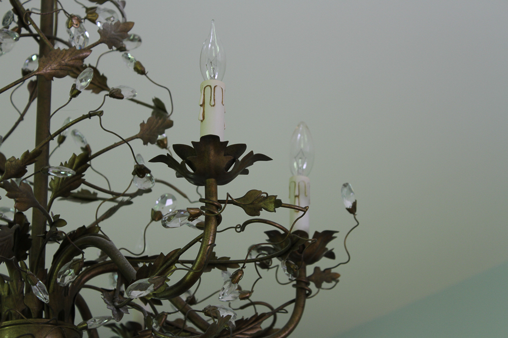 Metal and Crystal Chandelier With Vine Motif