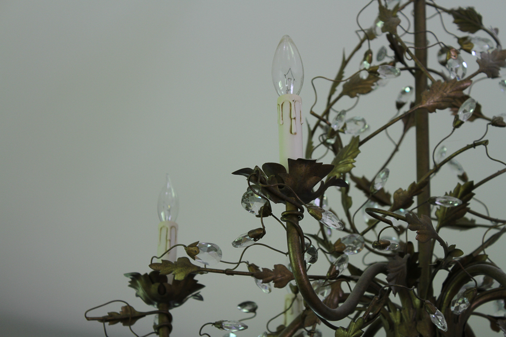 Metal and Crystal Chandelier With Vine Motif