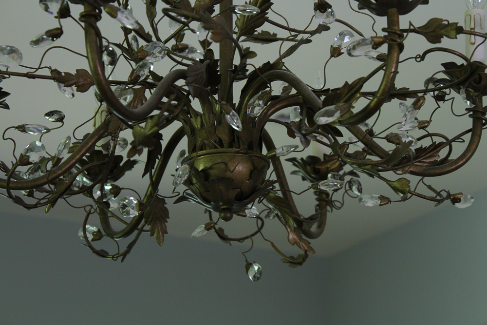 Metal and Crystal Chandelier With Vine Motif