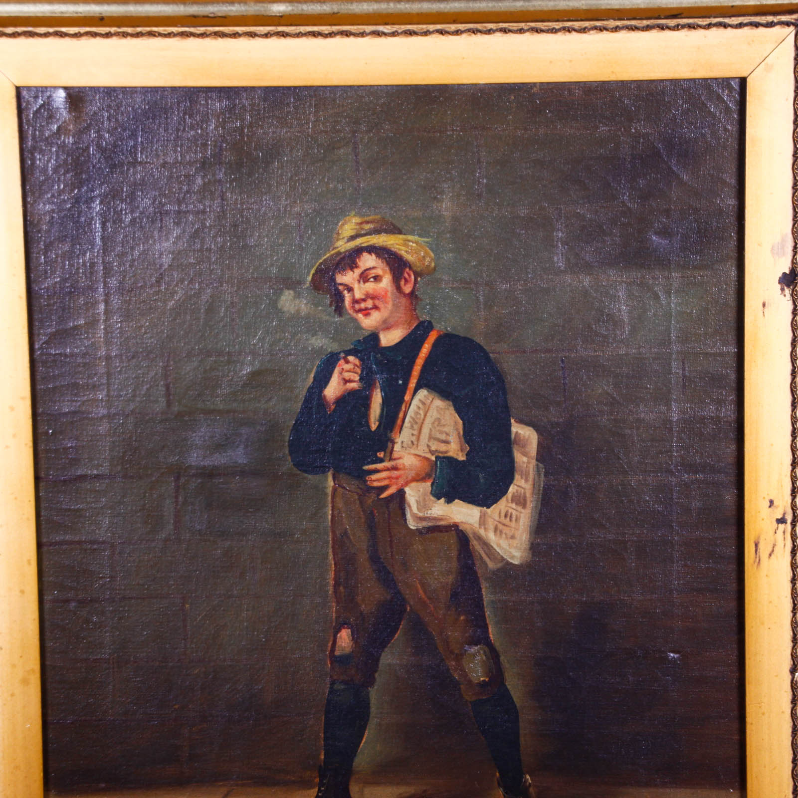 Oil Painting on Canvas of a Young Man with Newspaper