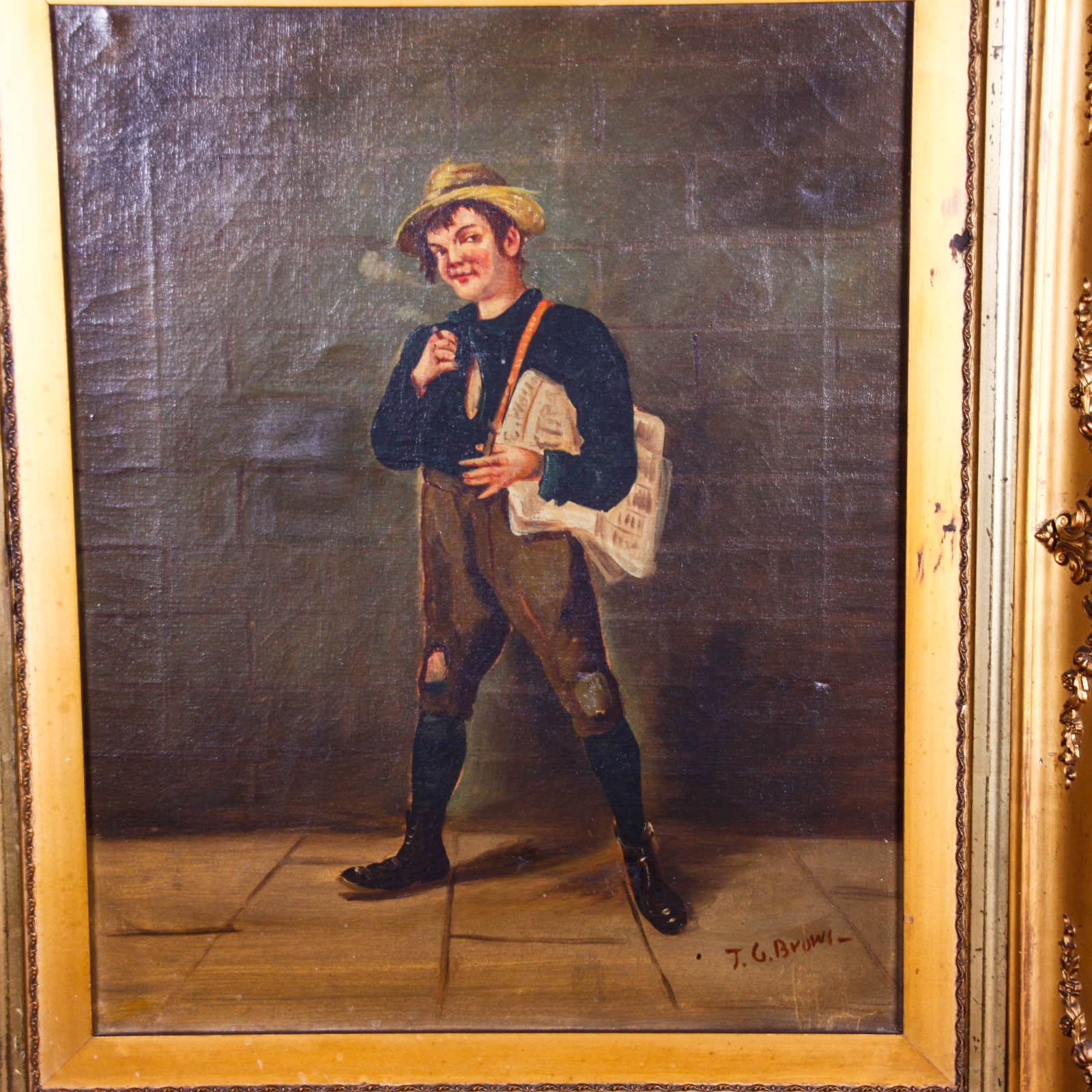 Oil Painting on Canvas of a Young Man with Newspaper